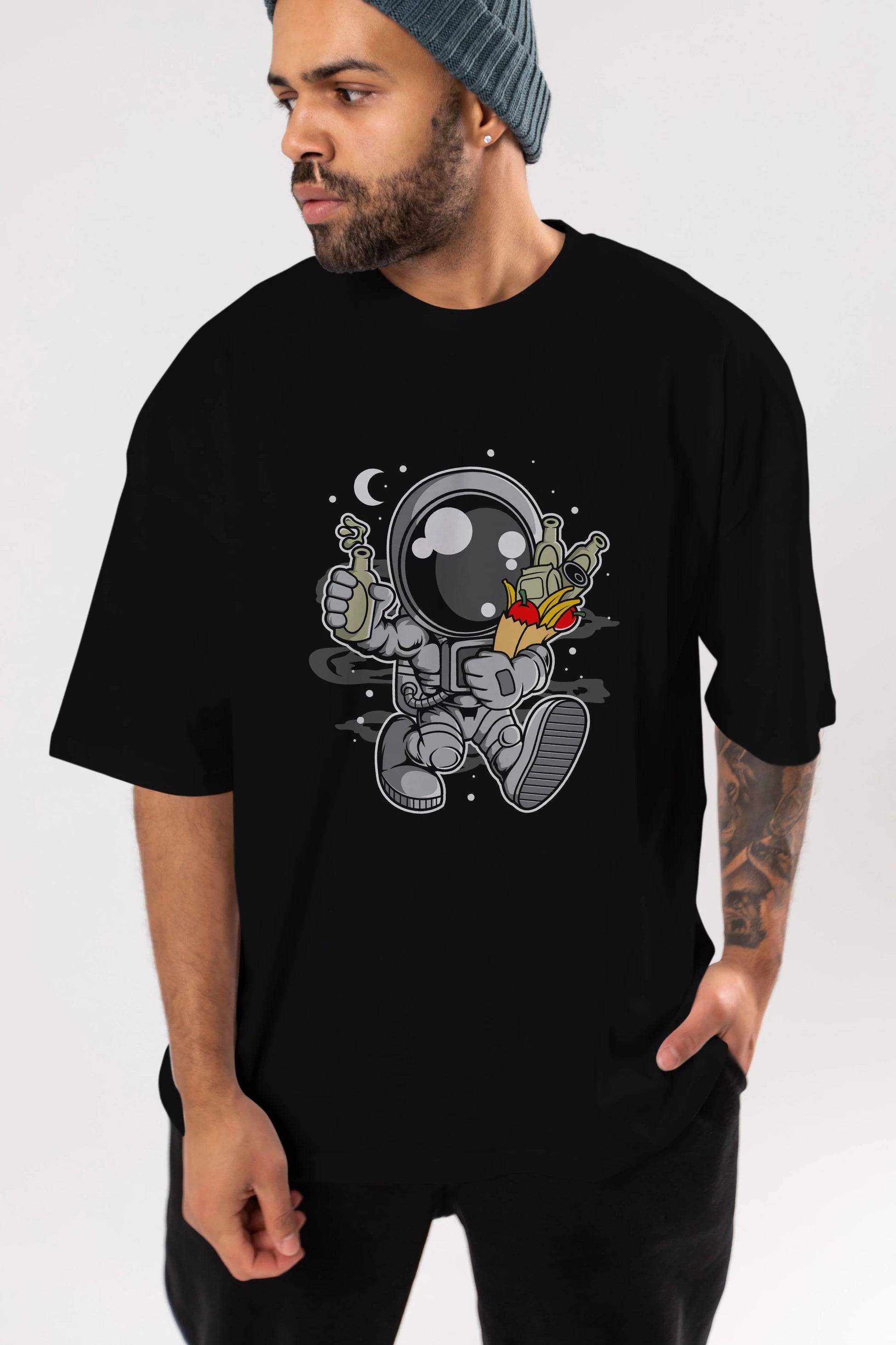 Astronaut Grochery Ön Baskılı Oversize t-shirt Erkek Kadın Unisex