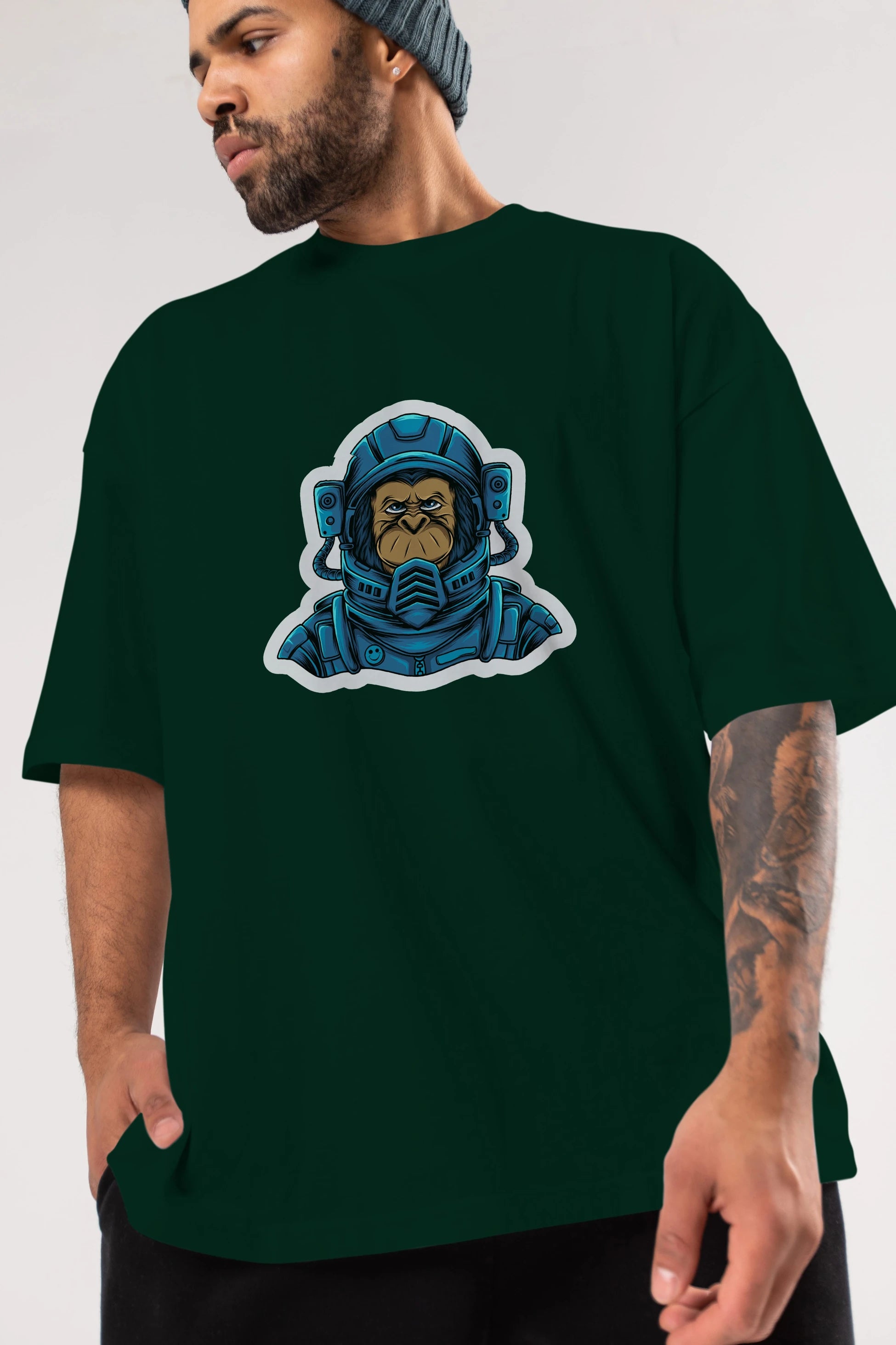 Astromonkey Sticker Ön Baskılı Oversize t-shirt Erkek Kadın Unisex