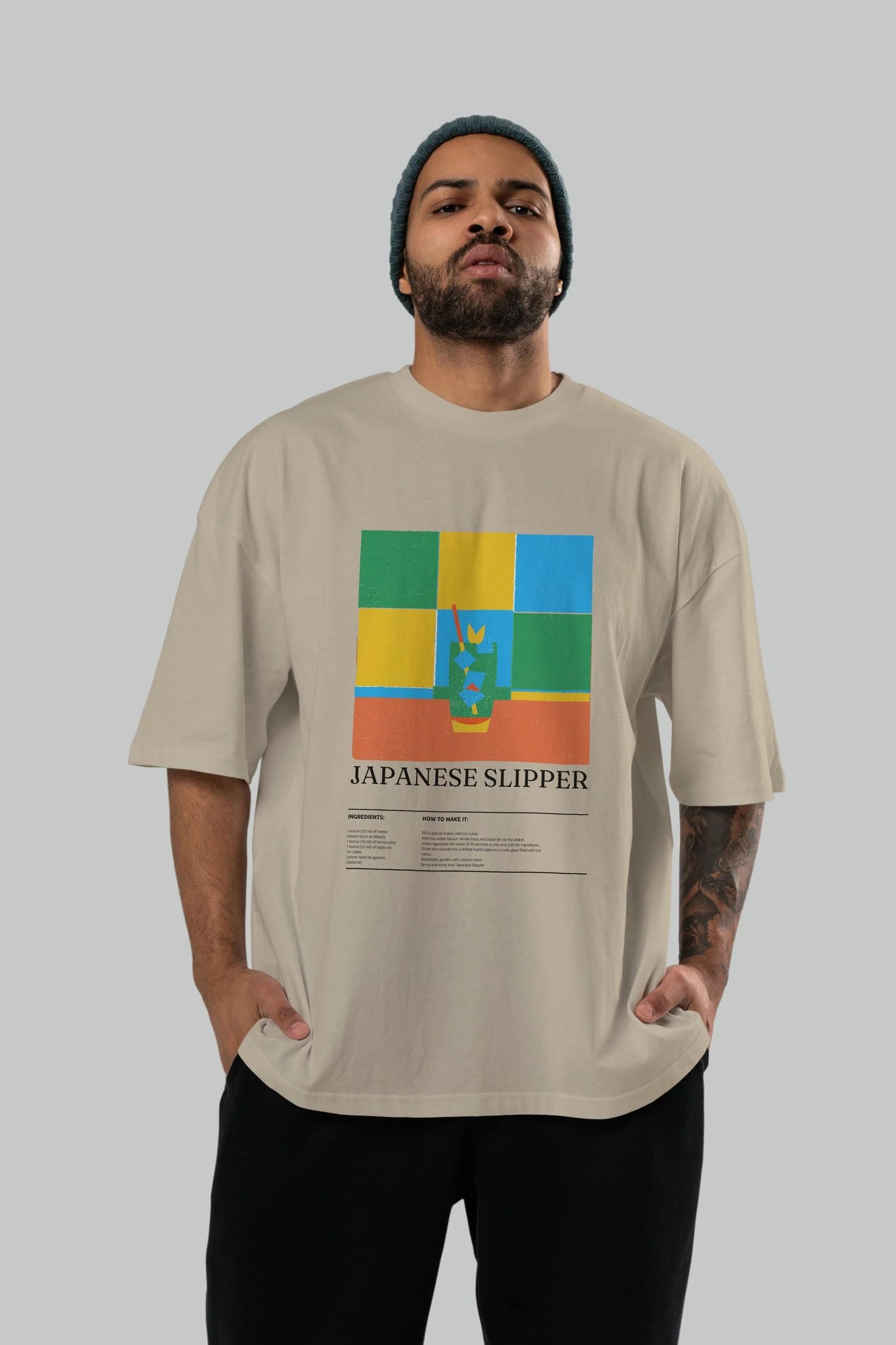 Japanese Slipper Kokteyl Ön Baskılı Oversize t-shirt Erkek Kadın %100 Pamuk Bisiklet Yaka tişort