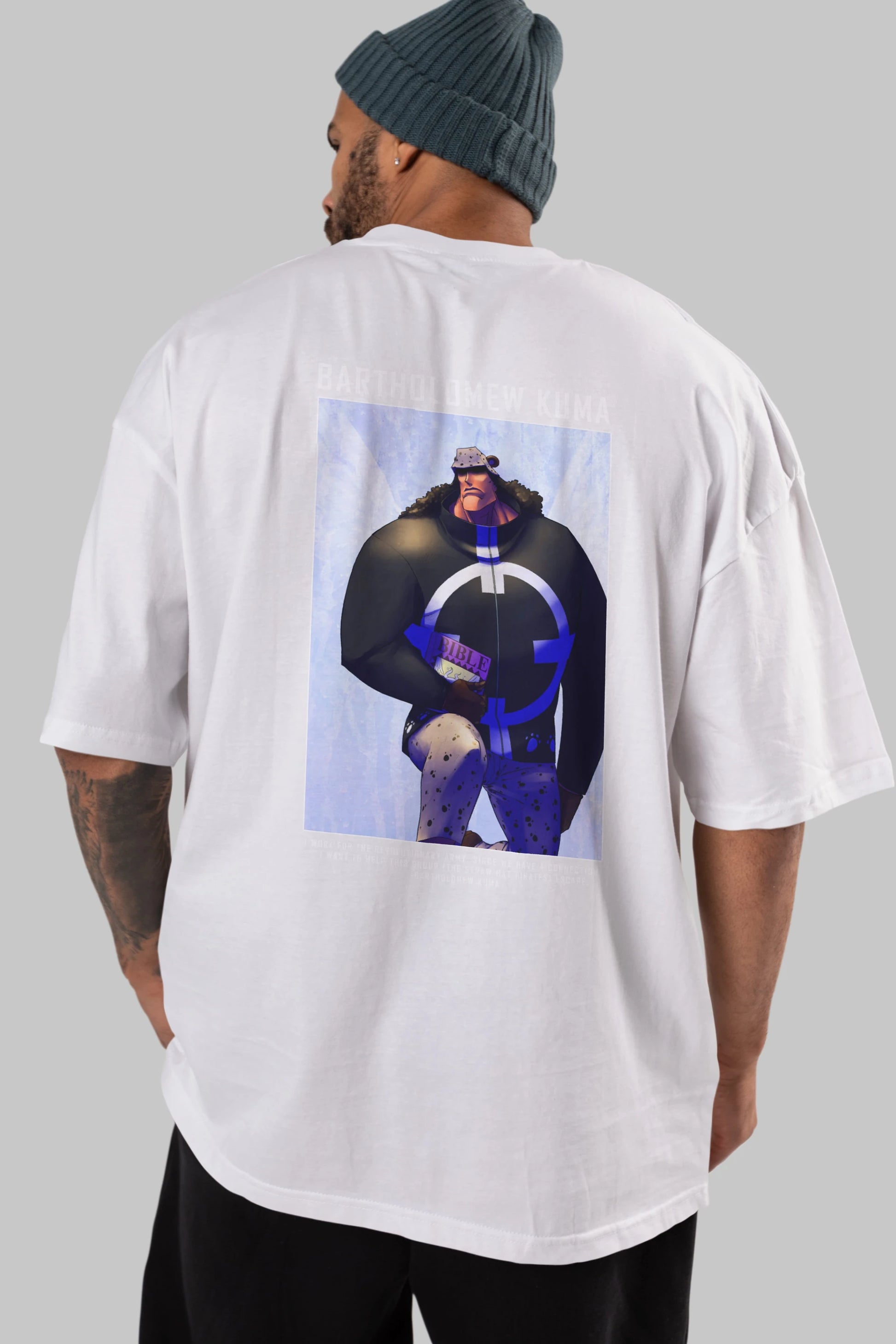 Bartholomew Kuma Anime Arka Baskılı Oversize t-shirt Erkek Kadın Unisex %100 pamuk tişort