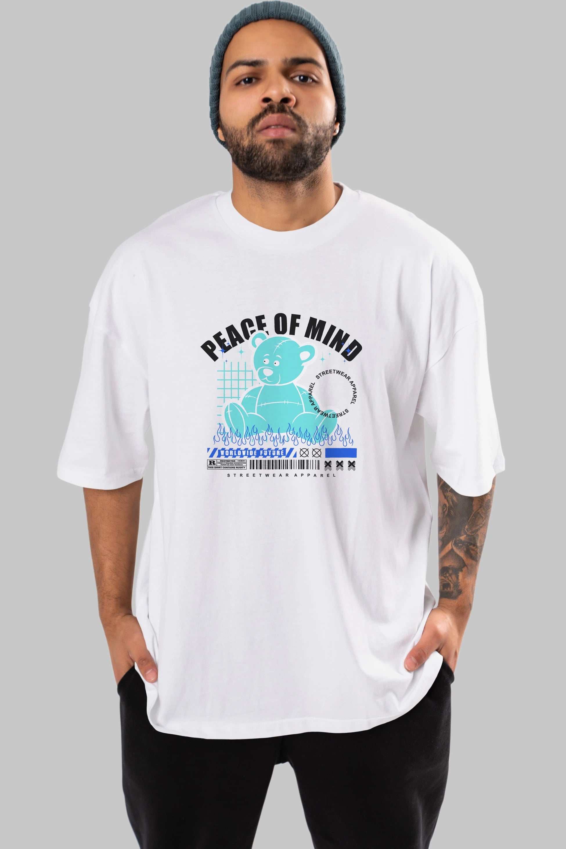 Teddy Bear Peace of Mind Ön Baskılı Oversize t-shirt Erkek Kadın Unisex