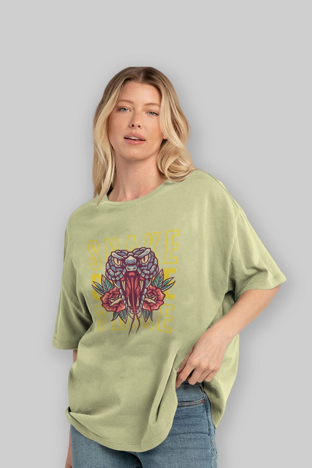 Snake Ön Baskılı Oversize t-shirt Erkek Kadın Unisex