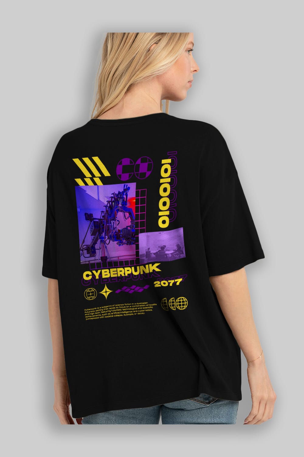Cyberpunk Yazılı Arka Baskılı Oversize t-shirt Erkek Kadın Unisex