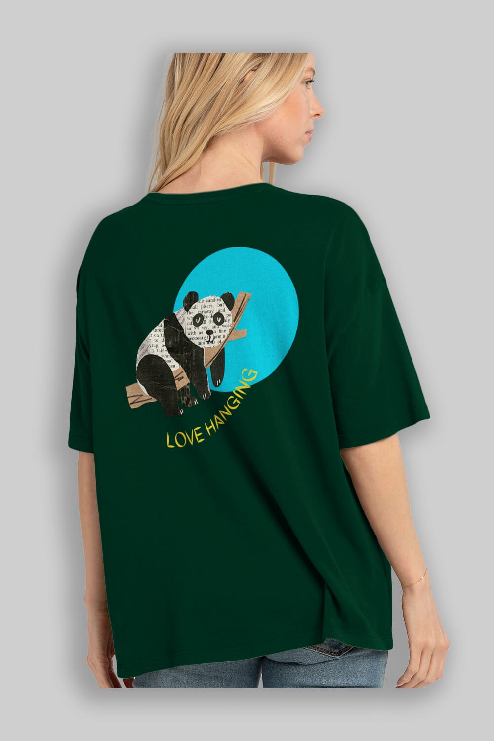 Panda Love Hanging Arka Baskılı Oversize t-shirt Erkek Kadın Unisex