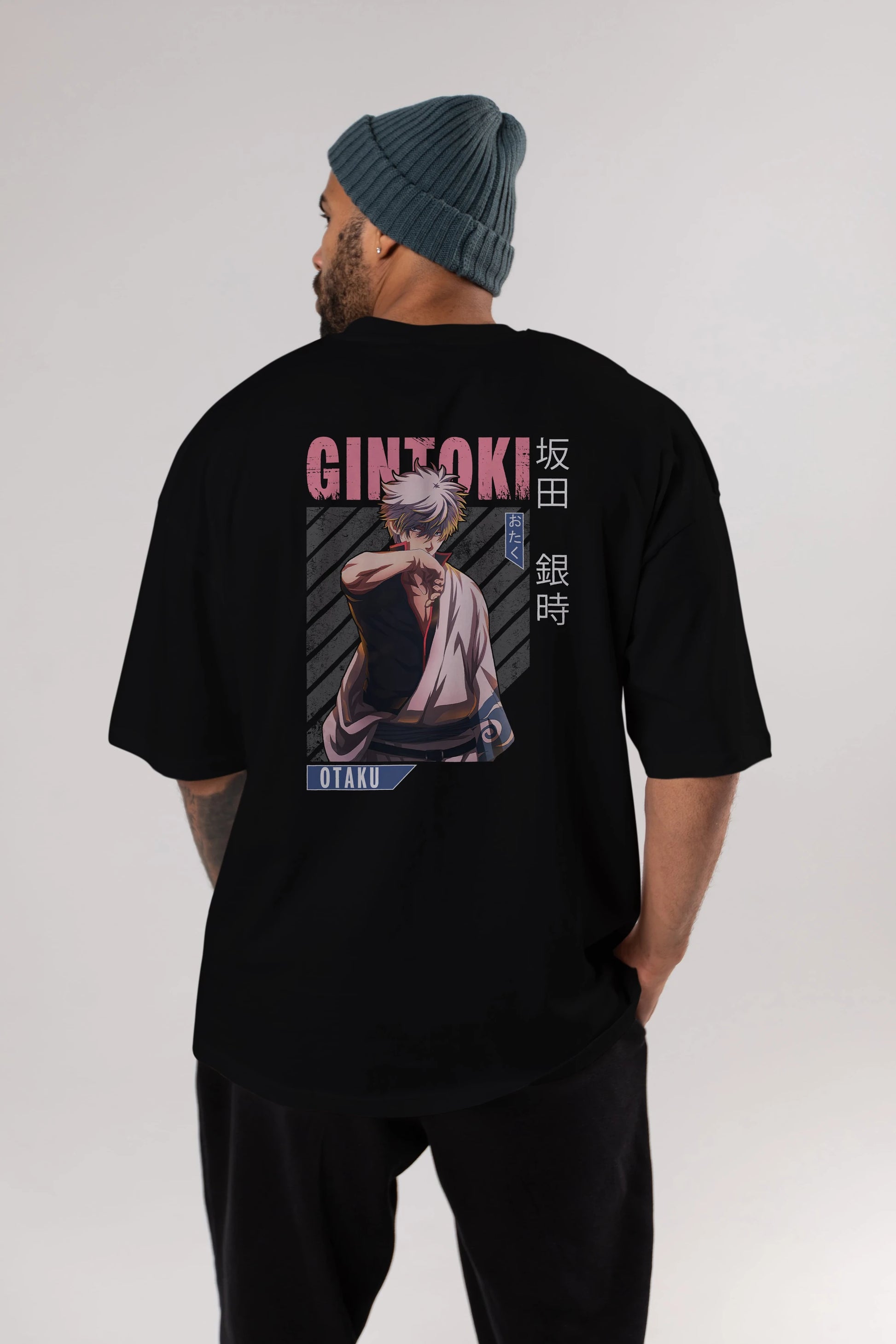 Gintoki Sakata Anime Arka Baskılı Oversize t-shirt Erkek Kadın Unisex