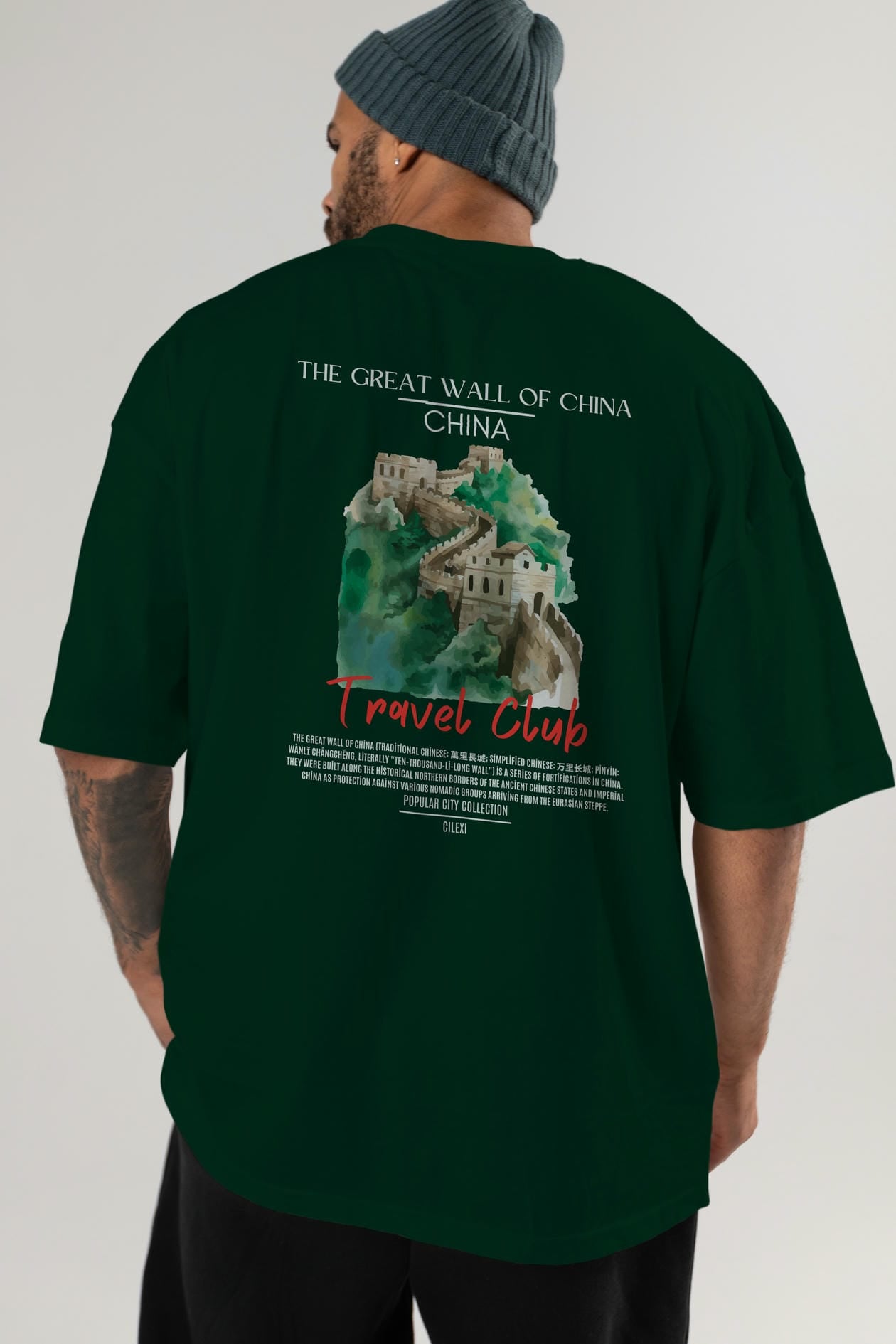 The Great Wall Of China Arka Baskılı Oversize t-shirt Erkek Kadın Pamuk Bisiklet Yaka tişort