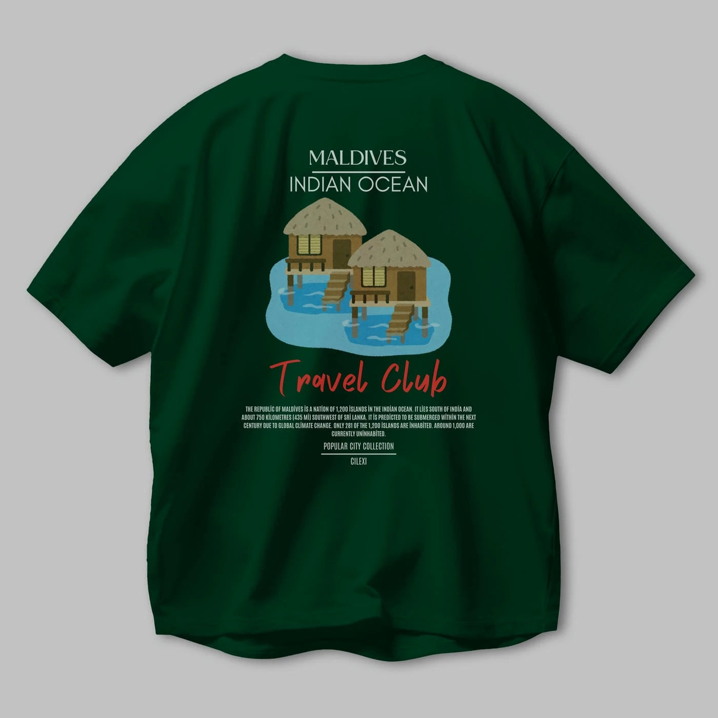 Maldives İndian Ocean Arka Baskılı Oversize t-shirt Erkek Kadın Pamuk Bisiklet Yaka tişort