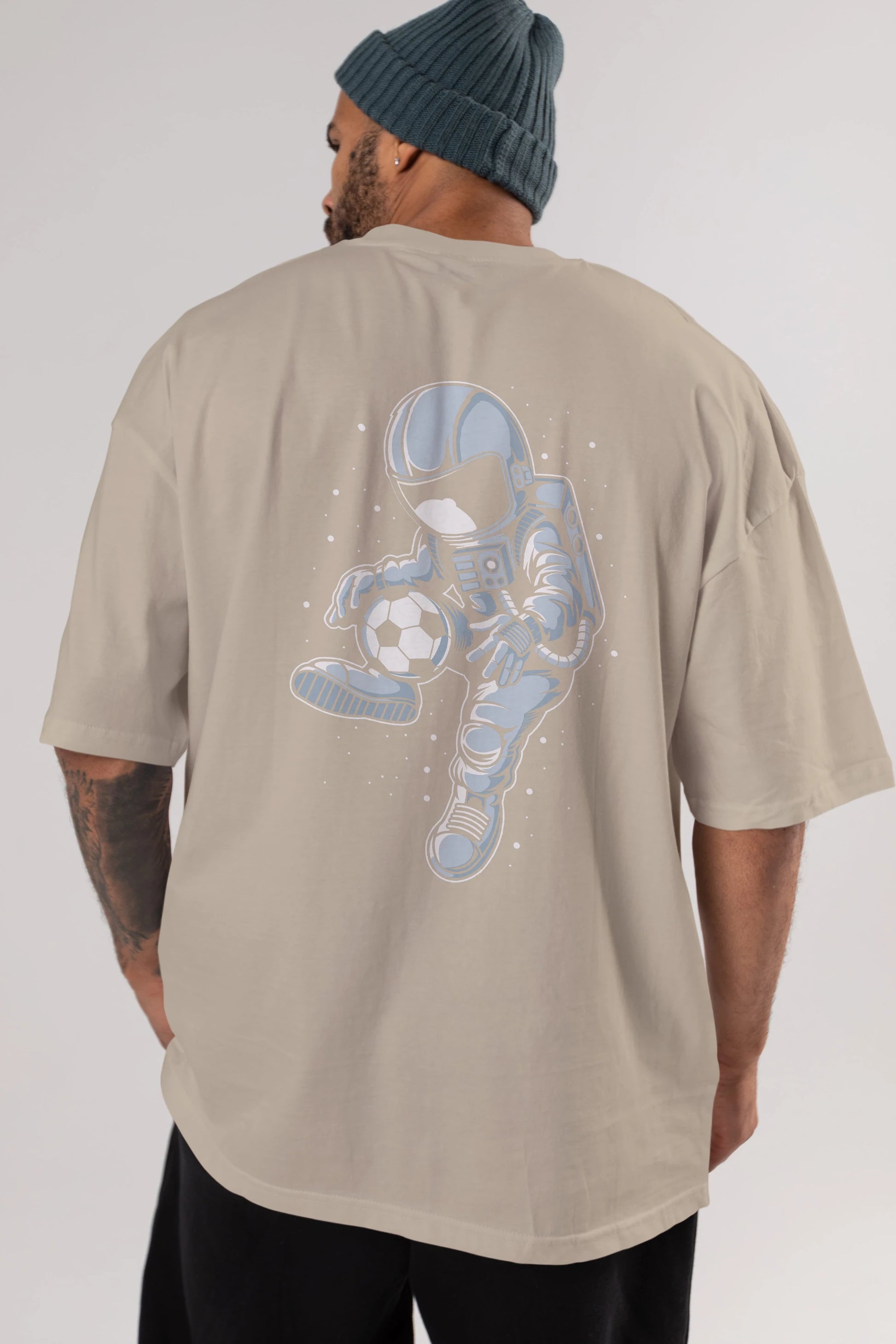 Astronaut Soccer Player Arka Baskılı Oversize t-shirt Erkek Kadın Unisex