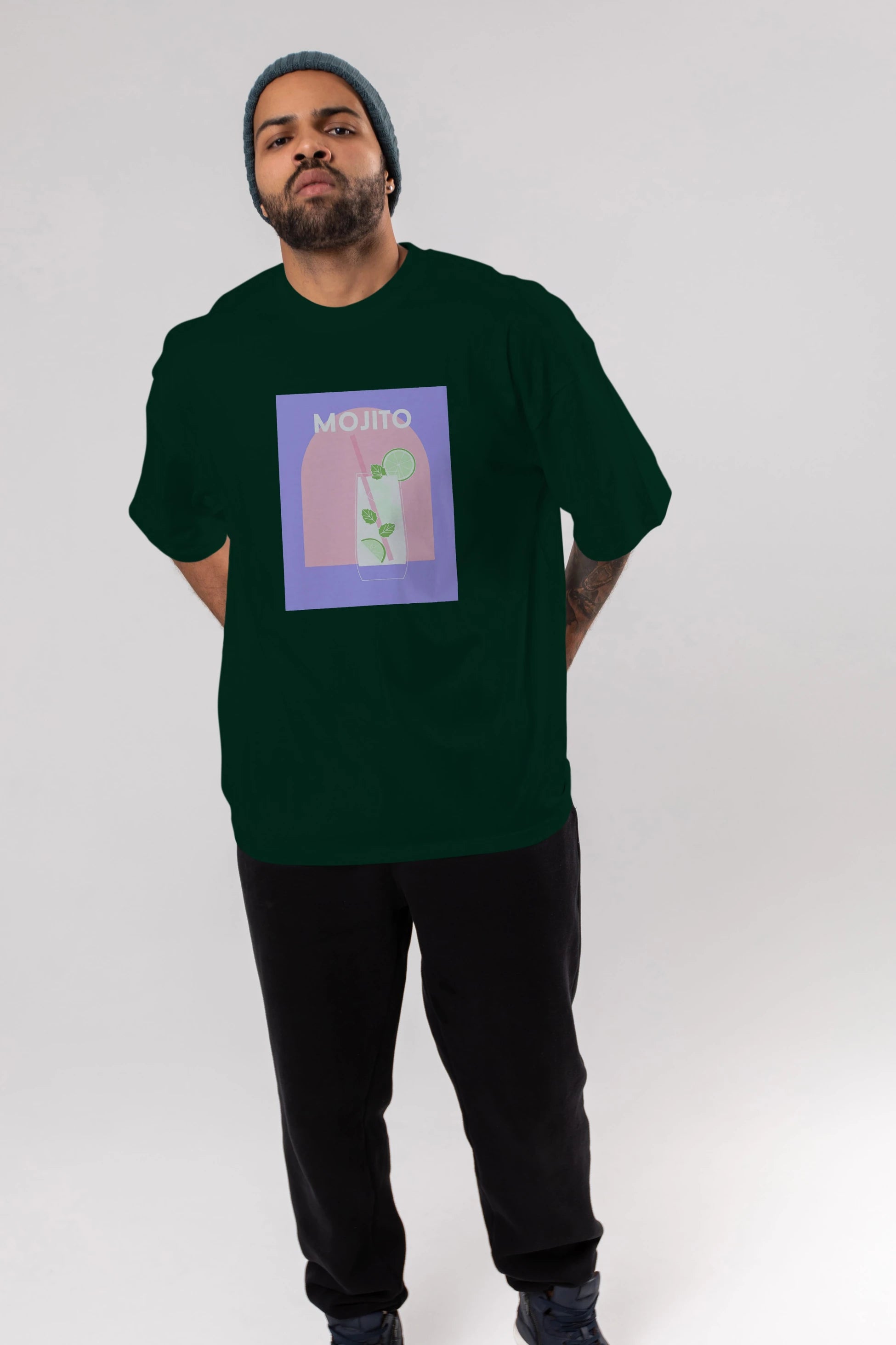 Mojito 2 Ön Baskılı Oversize t-shirt Erkek Kadın Unisex %100 Pamuk Bisiklet Yaka tişort