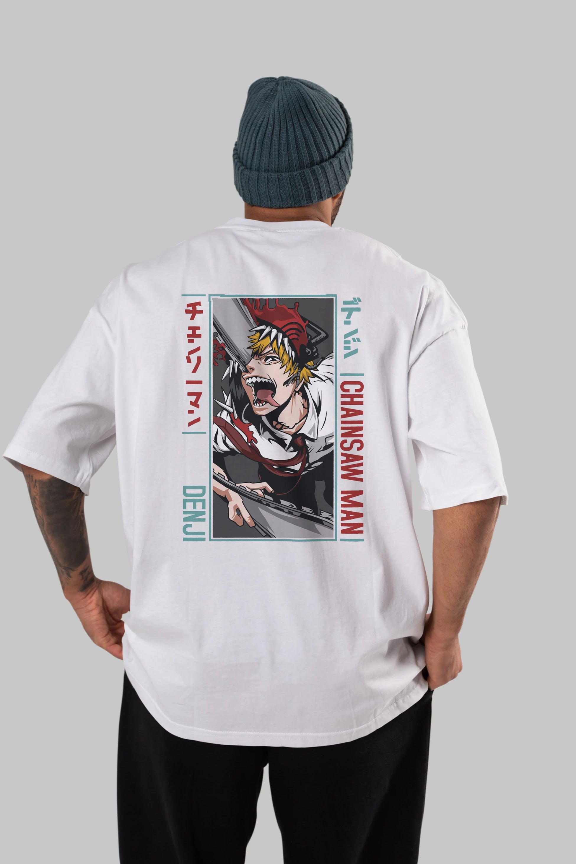 Denji Chainsaw Man Anime Arka Baskılı Oversize t-shirt Erkek Kadın Unisex