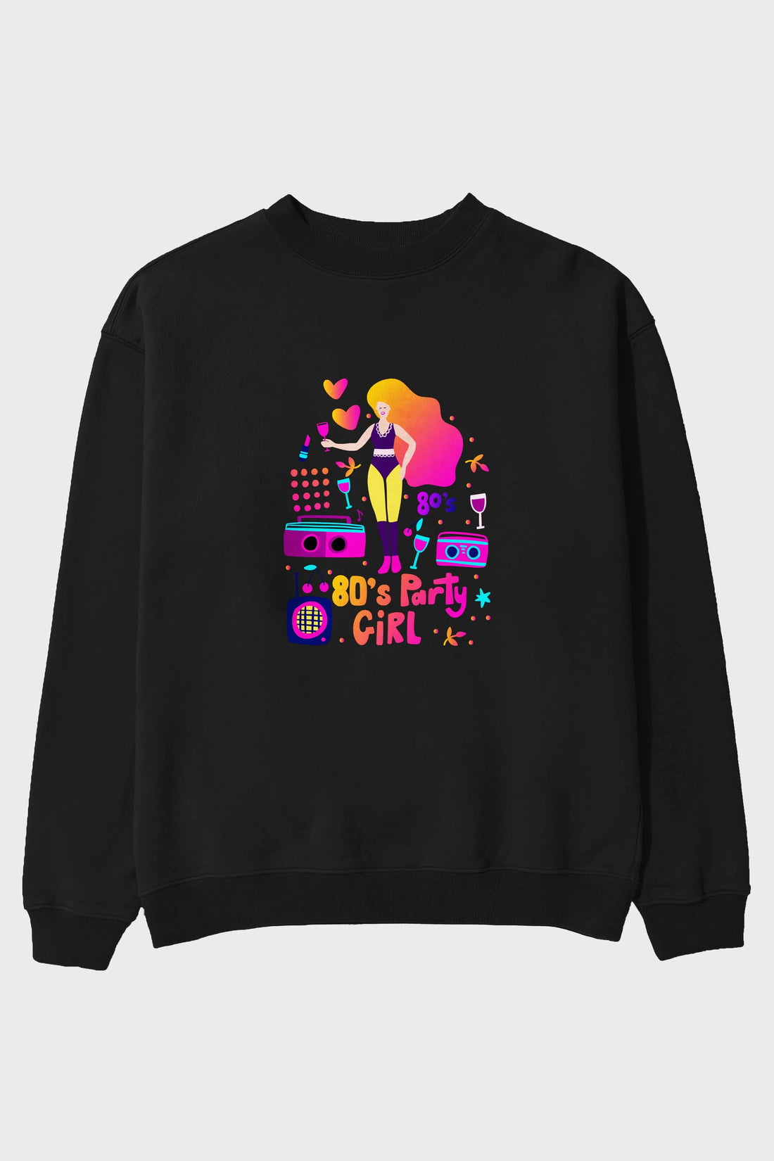 Retro Girl Party Ön Baskılı Oversize Sweatshirt Erkek Kadın Unisex