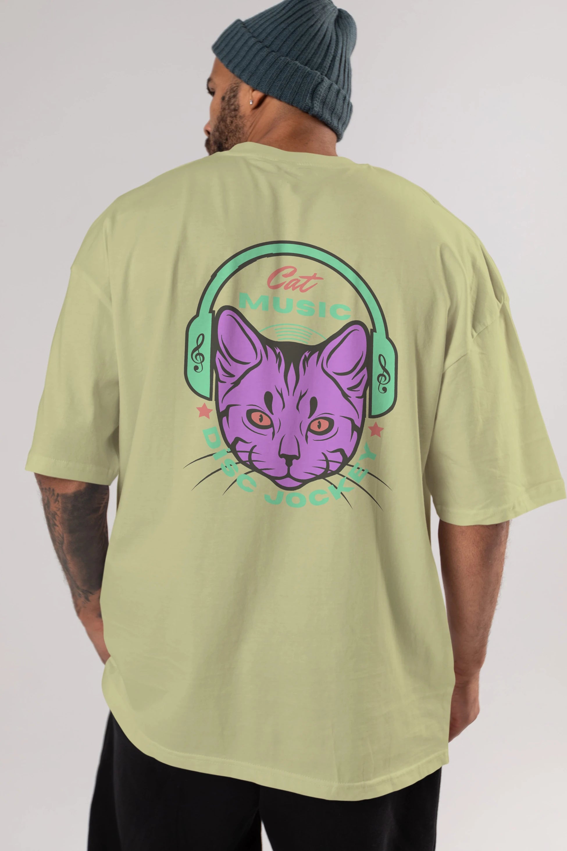 Cat Music Arka Baskılı Oversize t-shirt Erkek Kadın Unisex