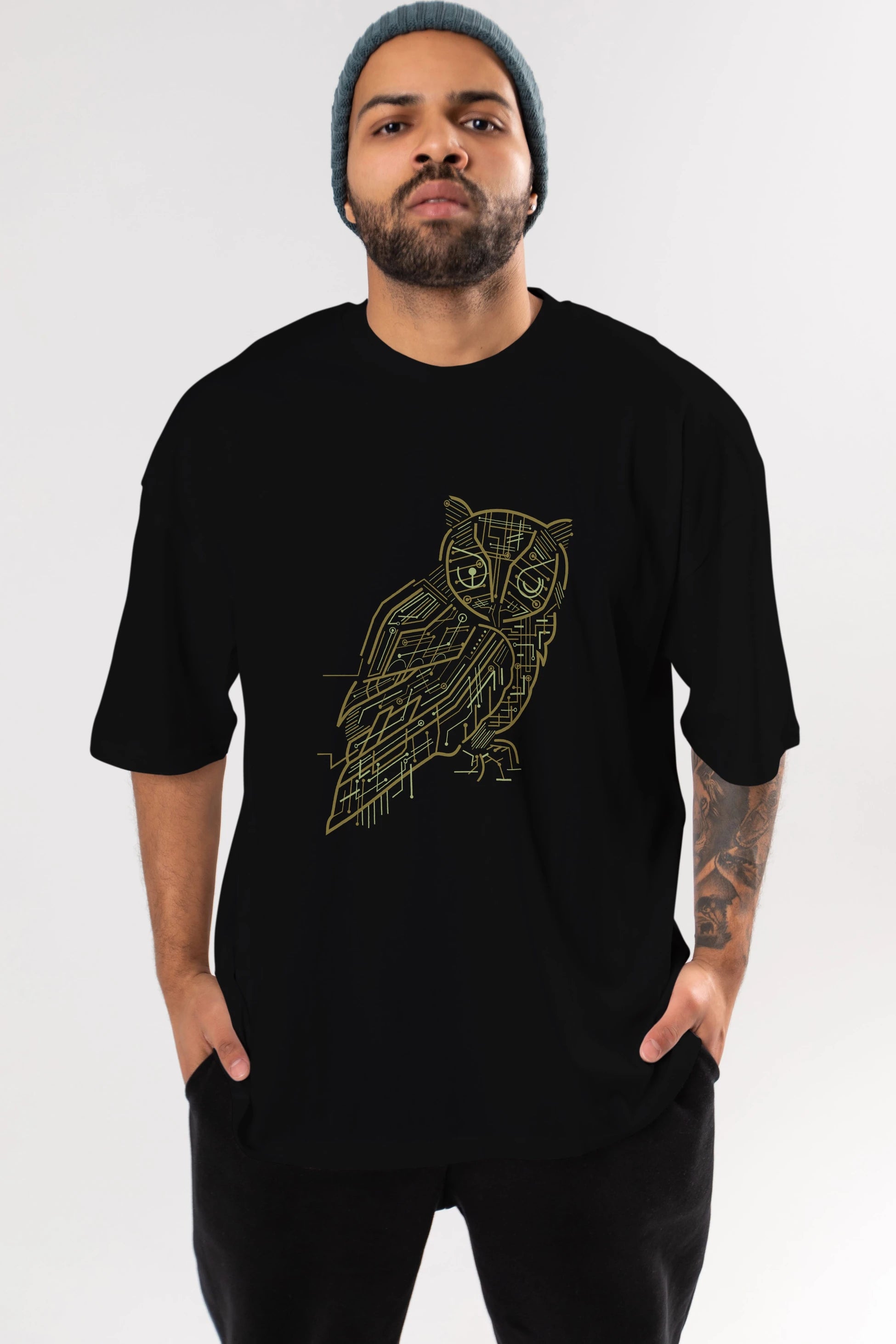 Electrical Owl Ön Baskılı Oversize t-shirt %100 pamuk Erkek Kadın Unisex