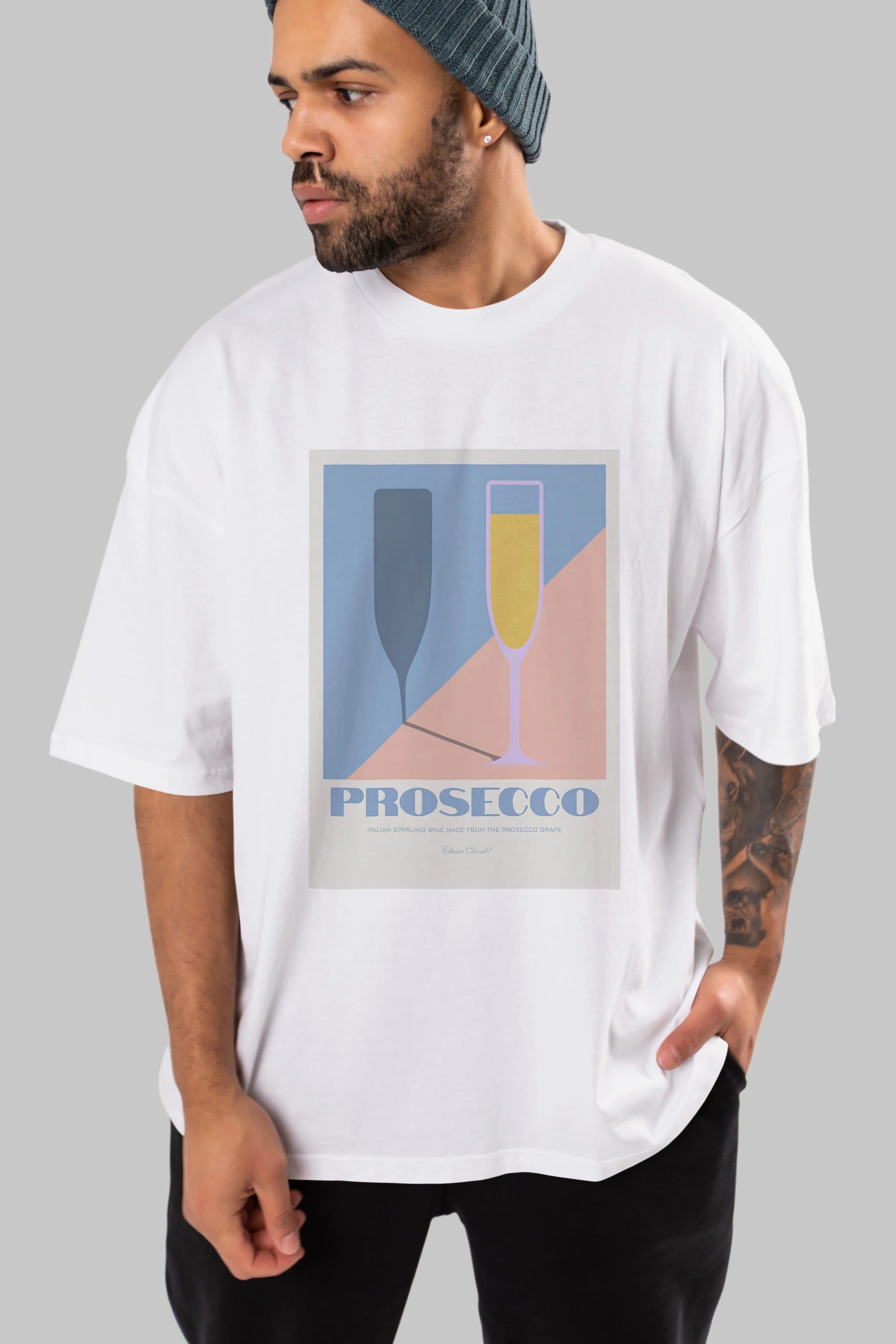 Prosecco Ön Baskılı Oversize t-shirt Erkek Kadın Unisex %100 Pamuk Bisiklet Yaka tişort
