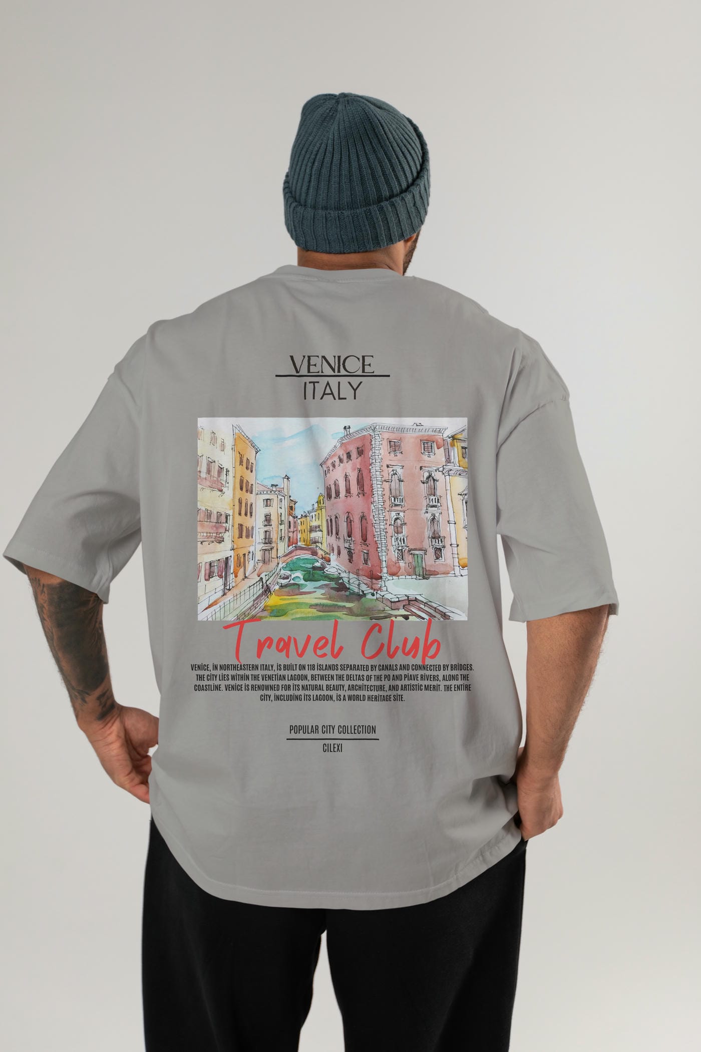 Venice İtaly Arka Baskılı Oversize t-shirt Erkek Kadın Pamuk Bisiklet Yaka tişort