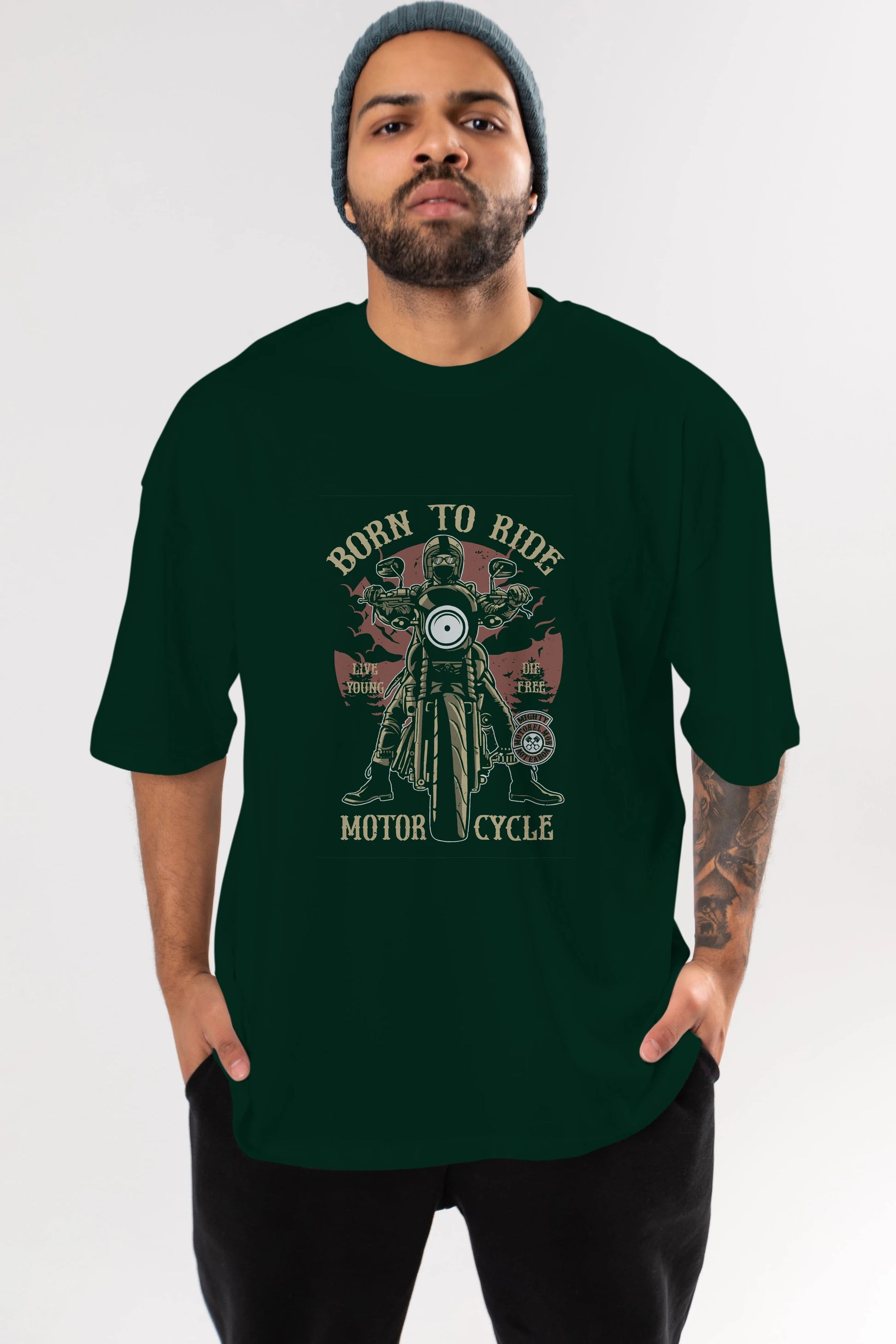 Born To Ride Ön Baskılı Oversize t-shirt Erkek Kadın Unisex %100 Pamuk tişort