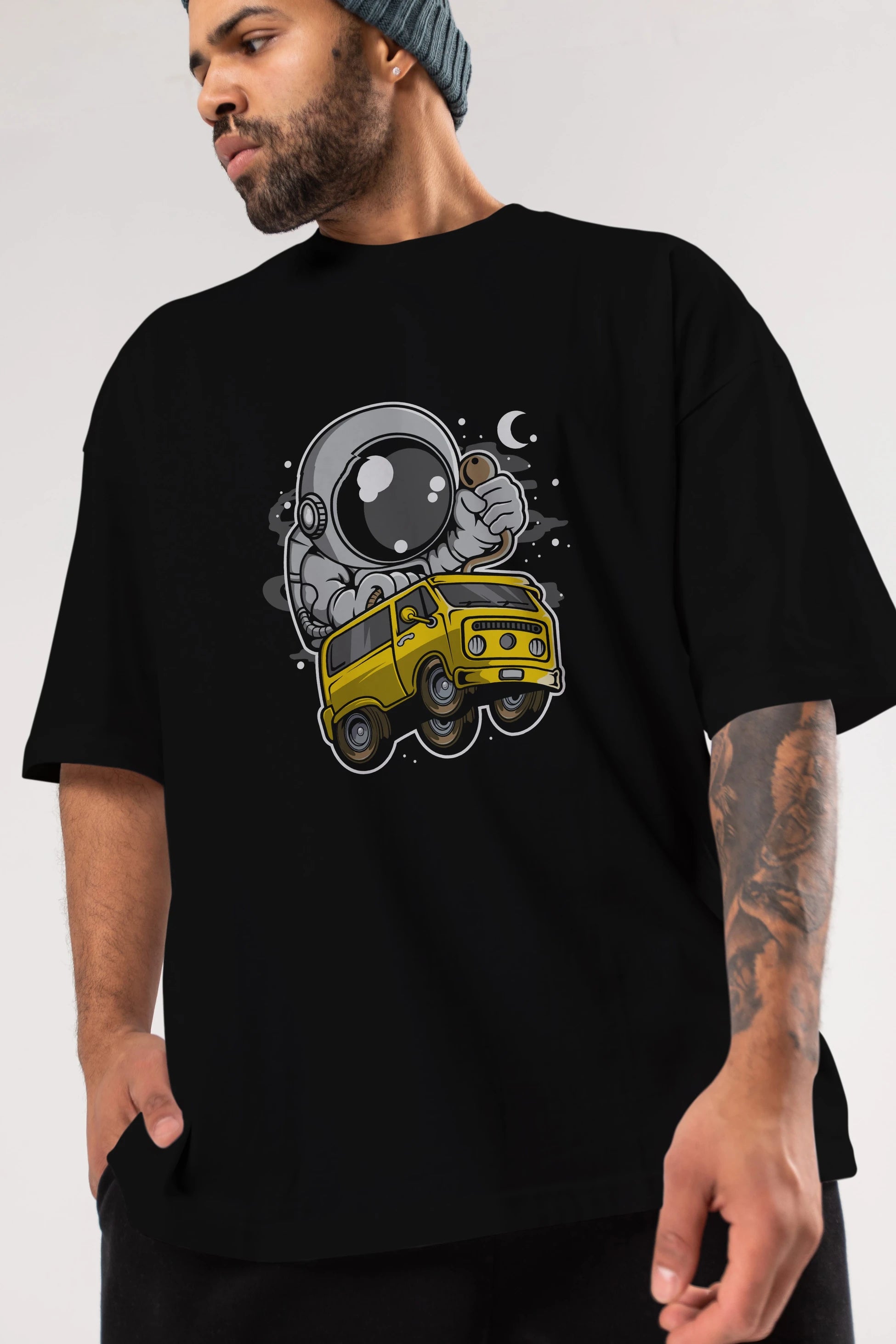 Astronaut Car Racer Ön Baskılı Oversize t-shirt Erkek Kadın Unisex