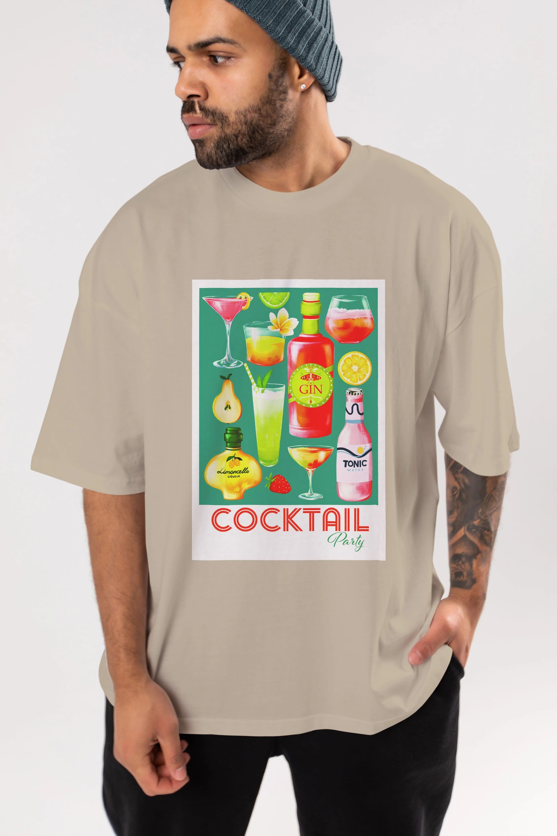 Cocktail Party 2 Ön Baskılı Oversize t-shirt Erkek Kadın Unisex %100 Pamuk Bisiklet Yaka tişort