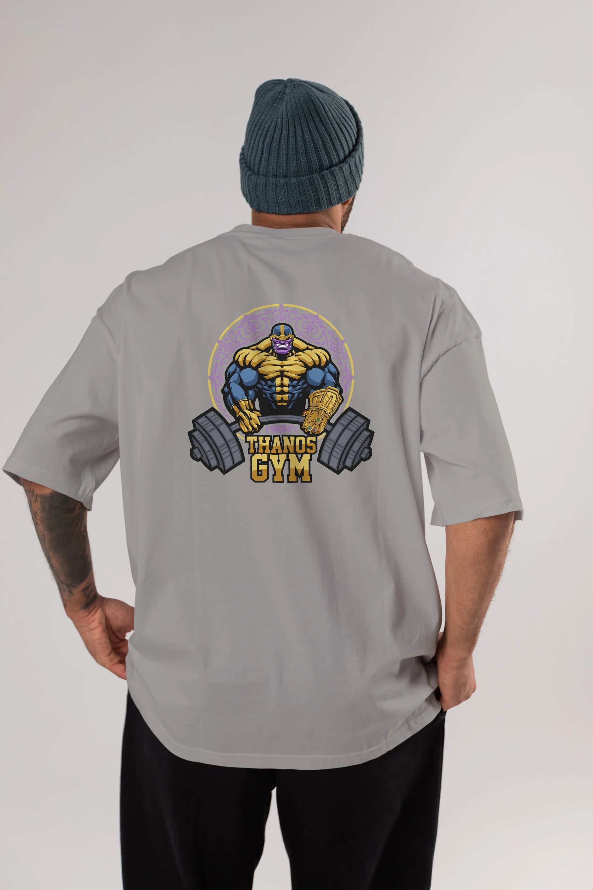 Thanos GYM Arka Baskılı Oversize t-shirt Erkek Kadın Unisex %100 Pamuk Bisiklet Yaka tişort