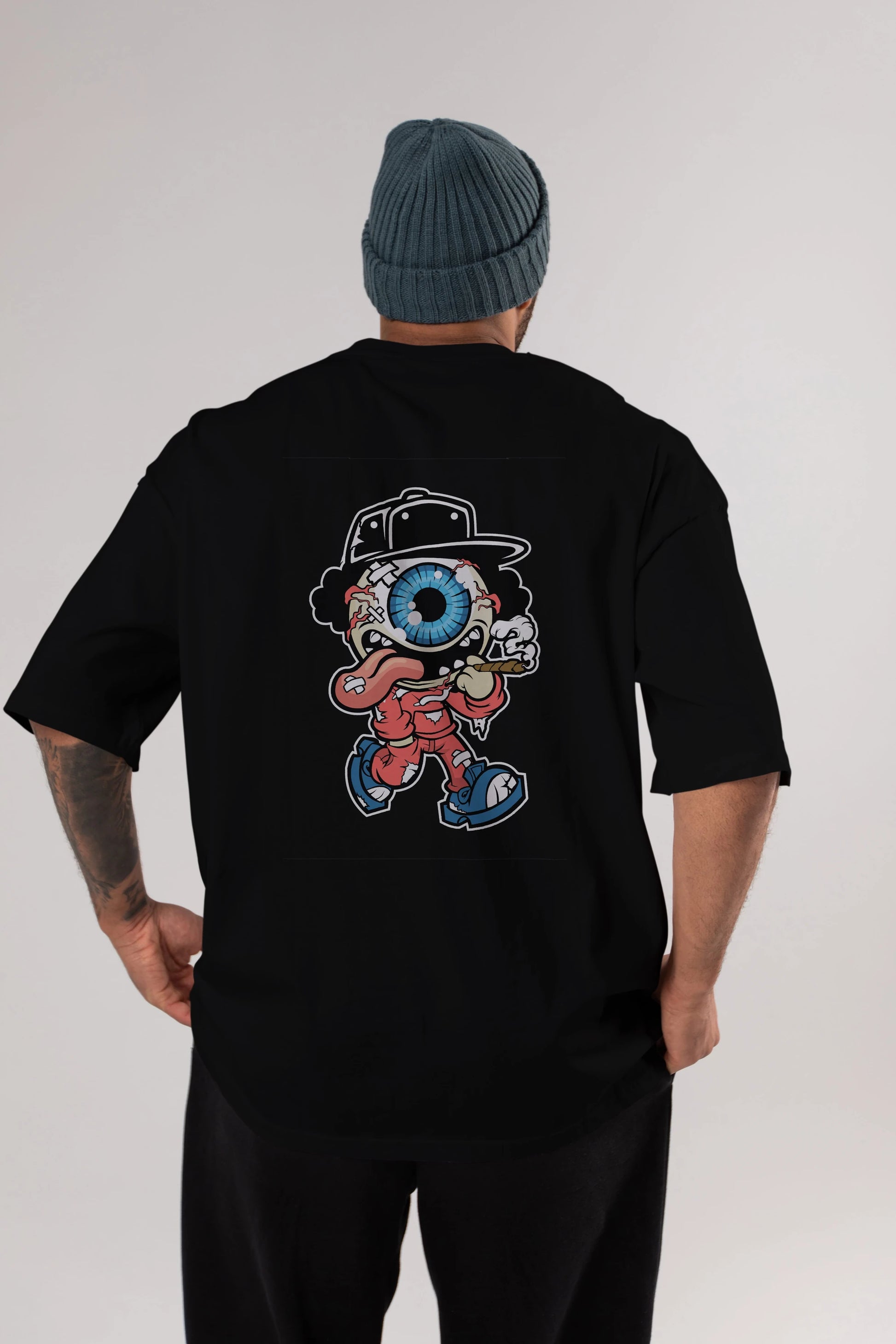 Eyeball Monster Arka Baskılı Oversize t-shirt Erkek Kadın Unisex %100 Pamuk tişort