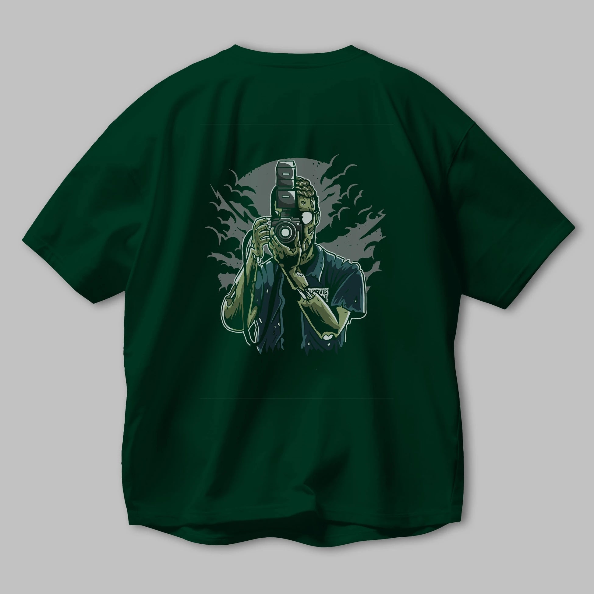 Zombie Photographer Arka Baskılı Oversize t-shirt Erkek Kadın Unisex %100 Pamuk