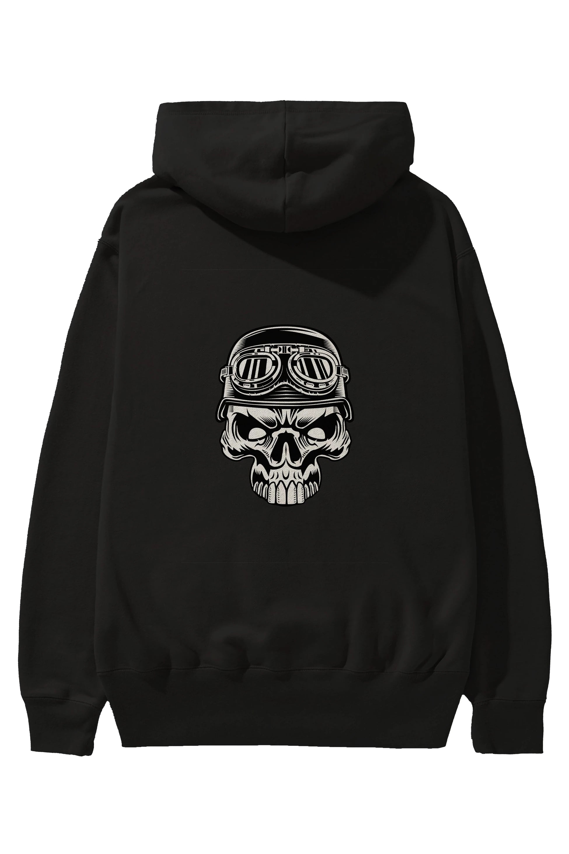 Biker Skull Helmet Arka Baskılı Hoodie Oversize Kapüşonlu Sweatshirt Erkek Kadın Unisex
