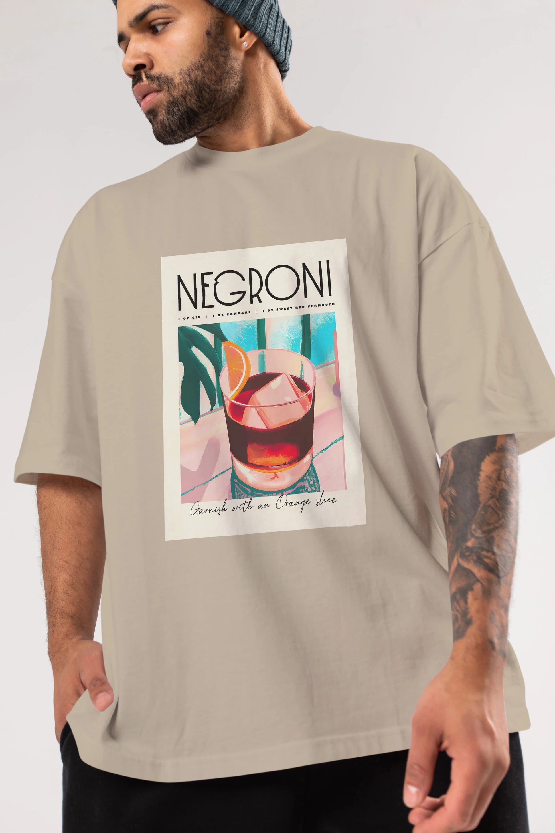Negroni 4 Ön Baskılı Oversize t-shirt Erkek Kadın Unisex %100 Pamuk Bisiklet Yaka tişort