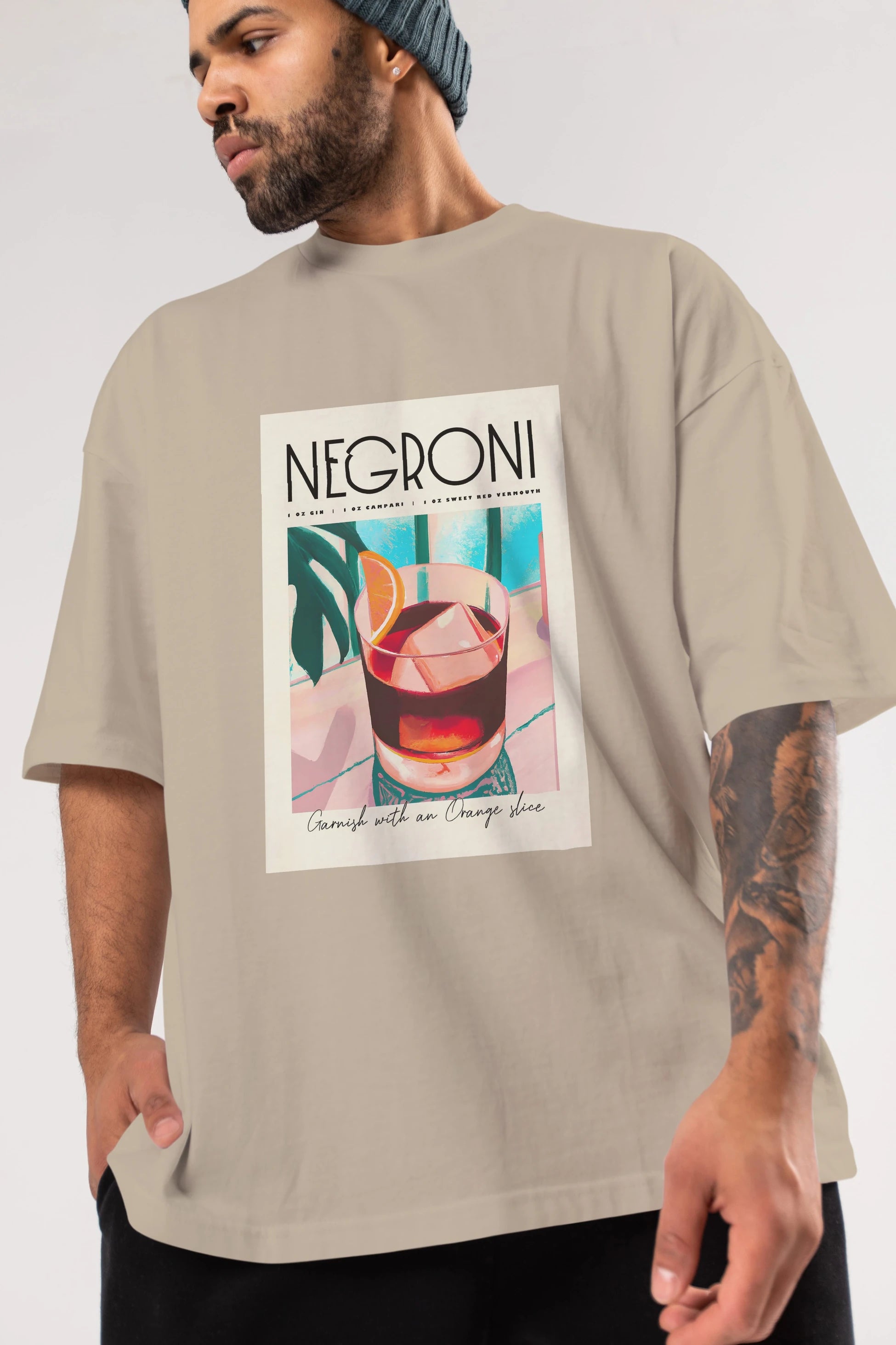 Negroni 4 Ön Baskılı Oversize t-shirt Erkek Kadın Unisex %100 Pamuk Bisiklet Yaka tişort