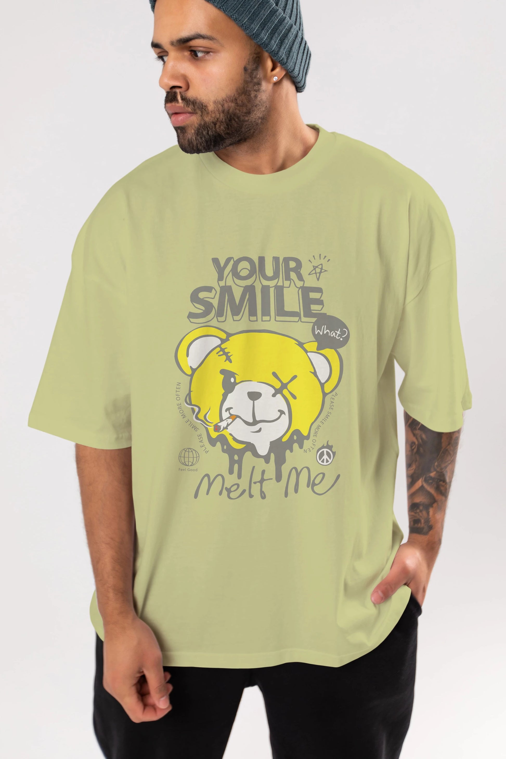 Your Smile Bear Ön Baskılı Oversize t-shirt Erkek Kadın Unisex