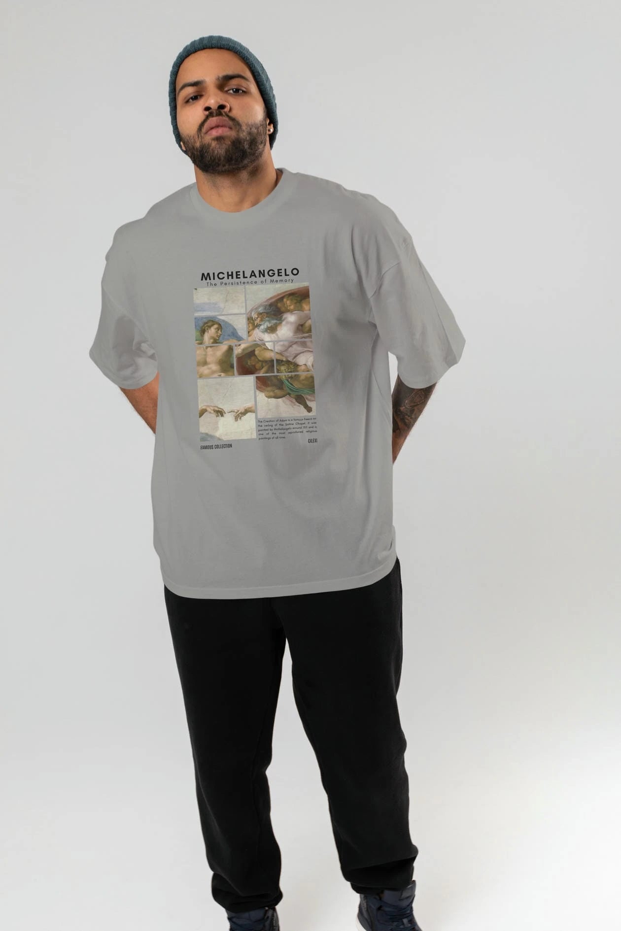 Michelangelo ön Baskılı Oversize t-shirt Erkek Kadın Bisiklet Yaka Pamuk tişort