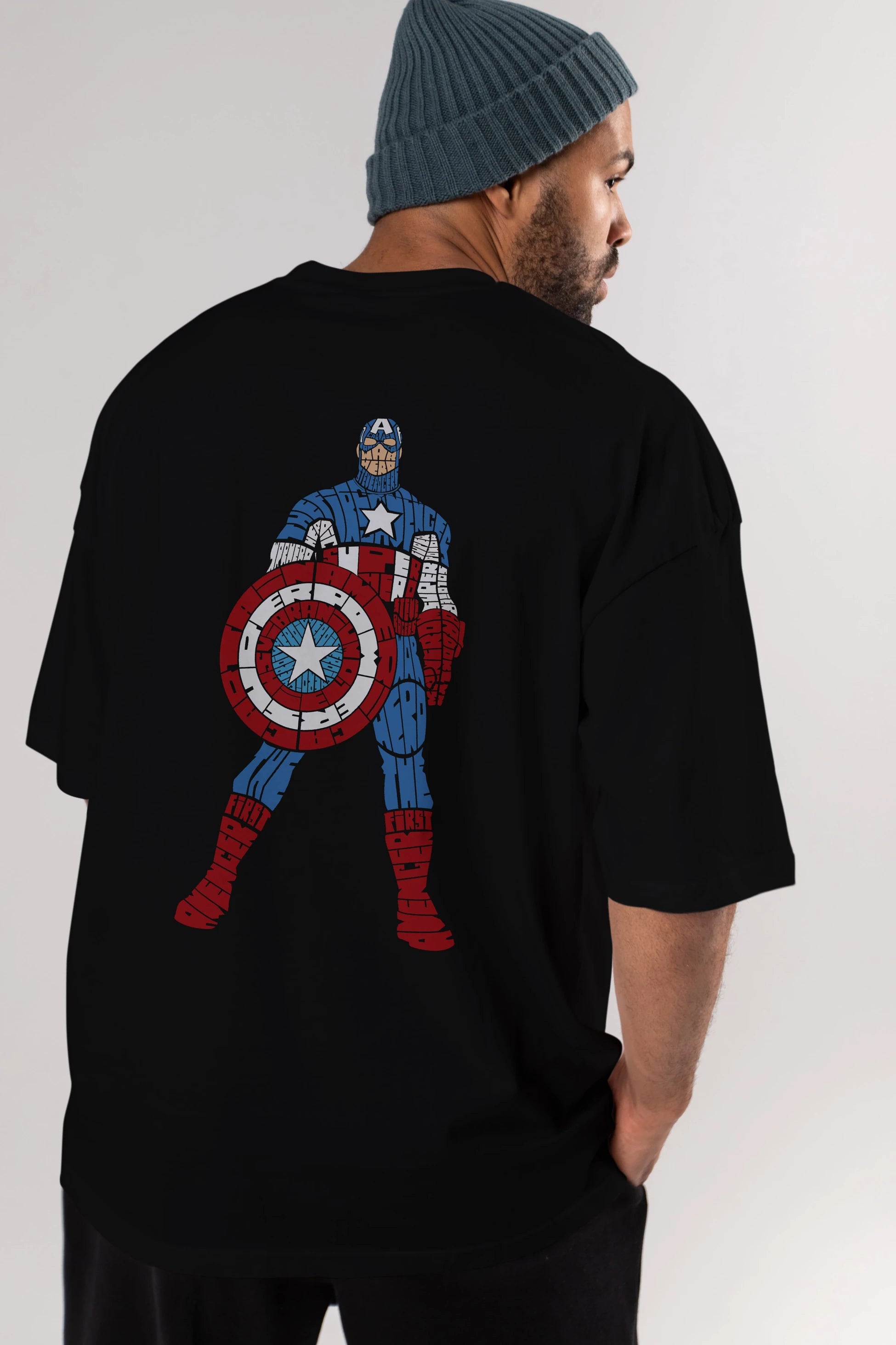 Captain America Arka Baskılı Oversize t-shirt %100 pamuk Erkek Kadın Unisex