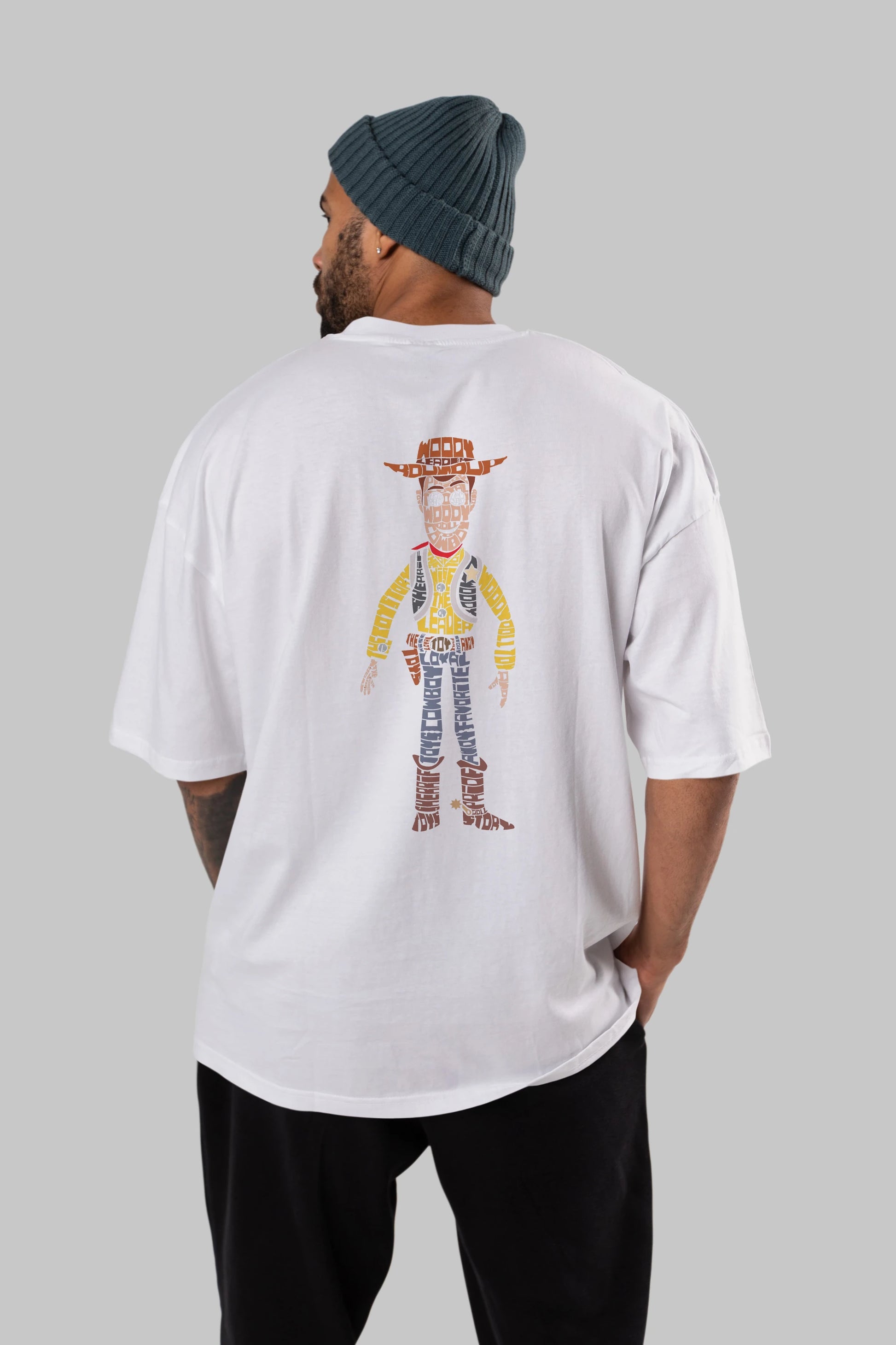 Woody Arka Baskılı Oversize t-shirt %100 pamuk Erkek Kadın Unisex
