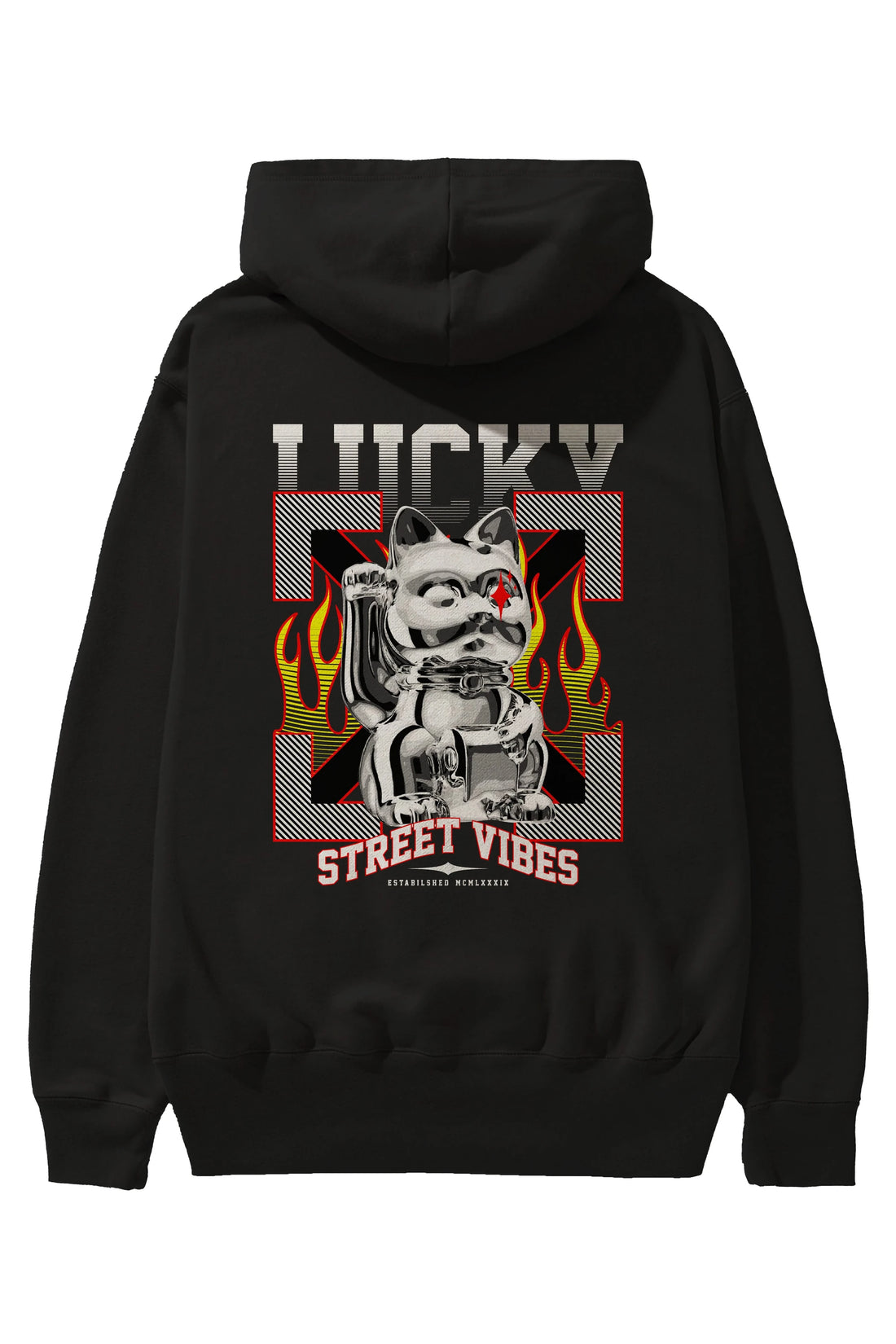 Lucky Street Vibes Arka Baskılı Hoodie Oversize Kapüşonlu Sweatshirt Erkek Kadın Unisex