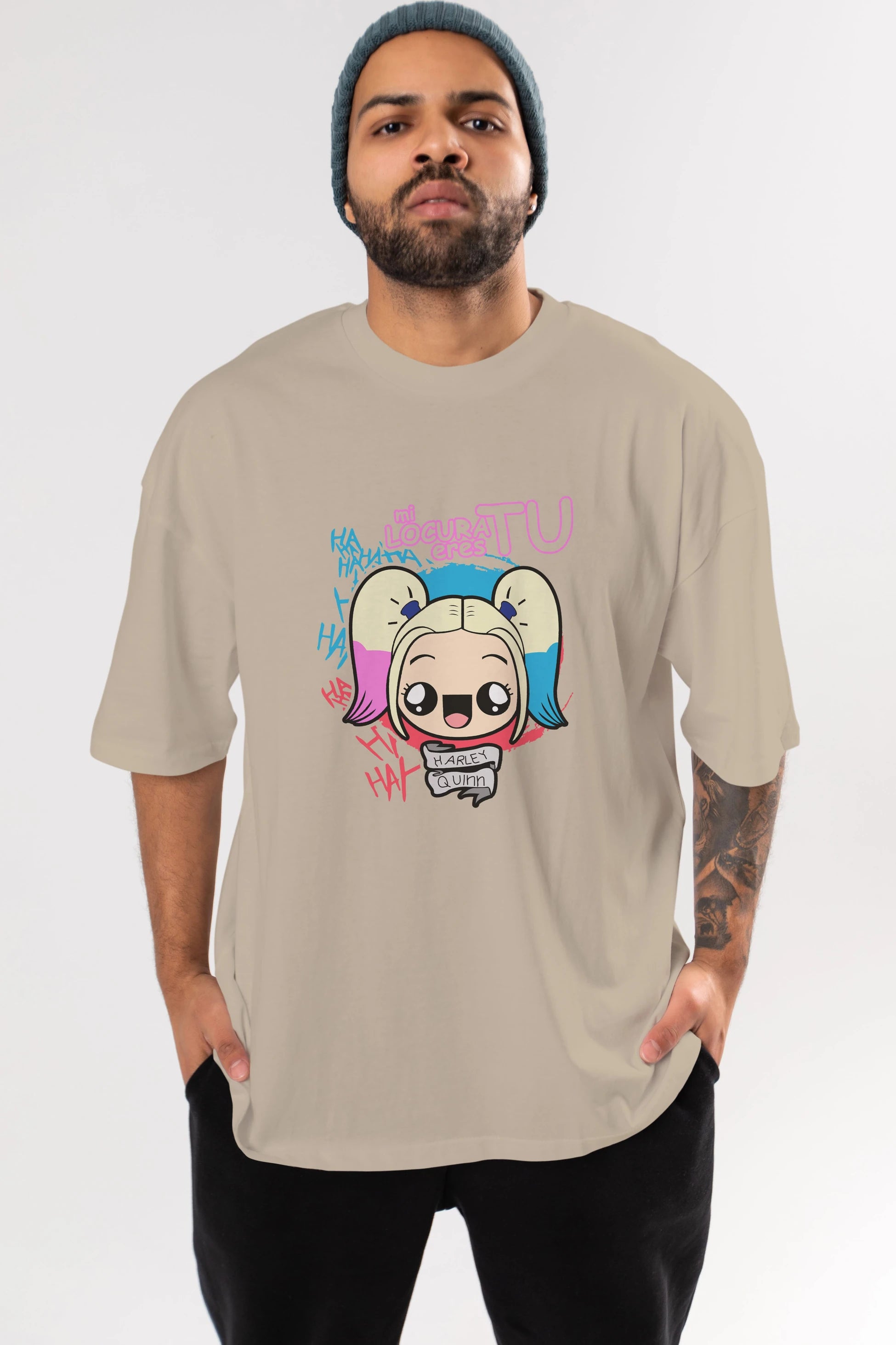 Harley Quinn Ön Baskılı Oversize t-shirt Erkek Kadın Unisex %100 Pamuk Bisiklet Yaka tişort