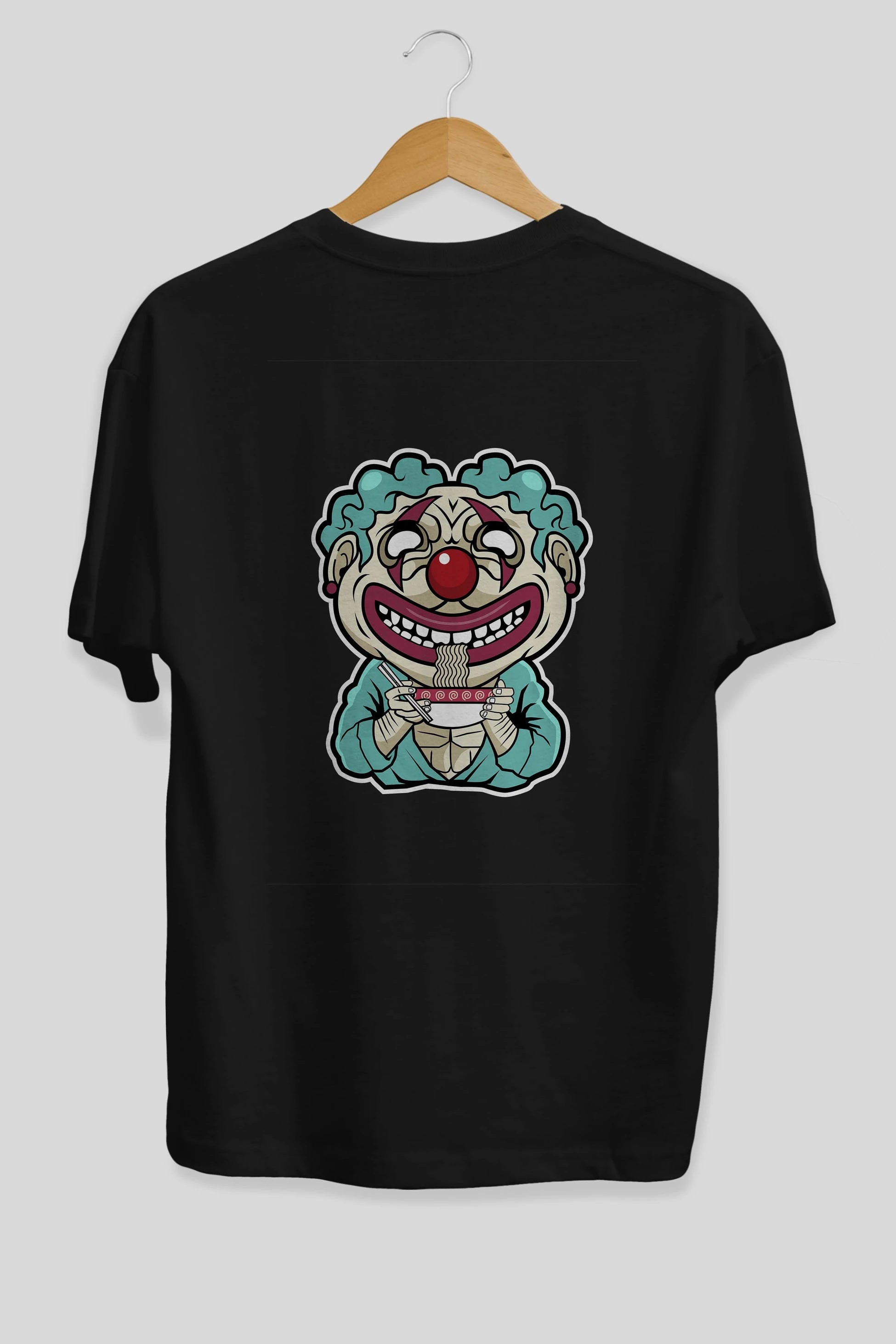 Clown Ramen Arka Baskılı Oversize t-shirt Erkek Kadın Unisex %100 Pamuk tişort