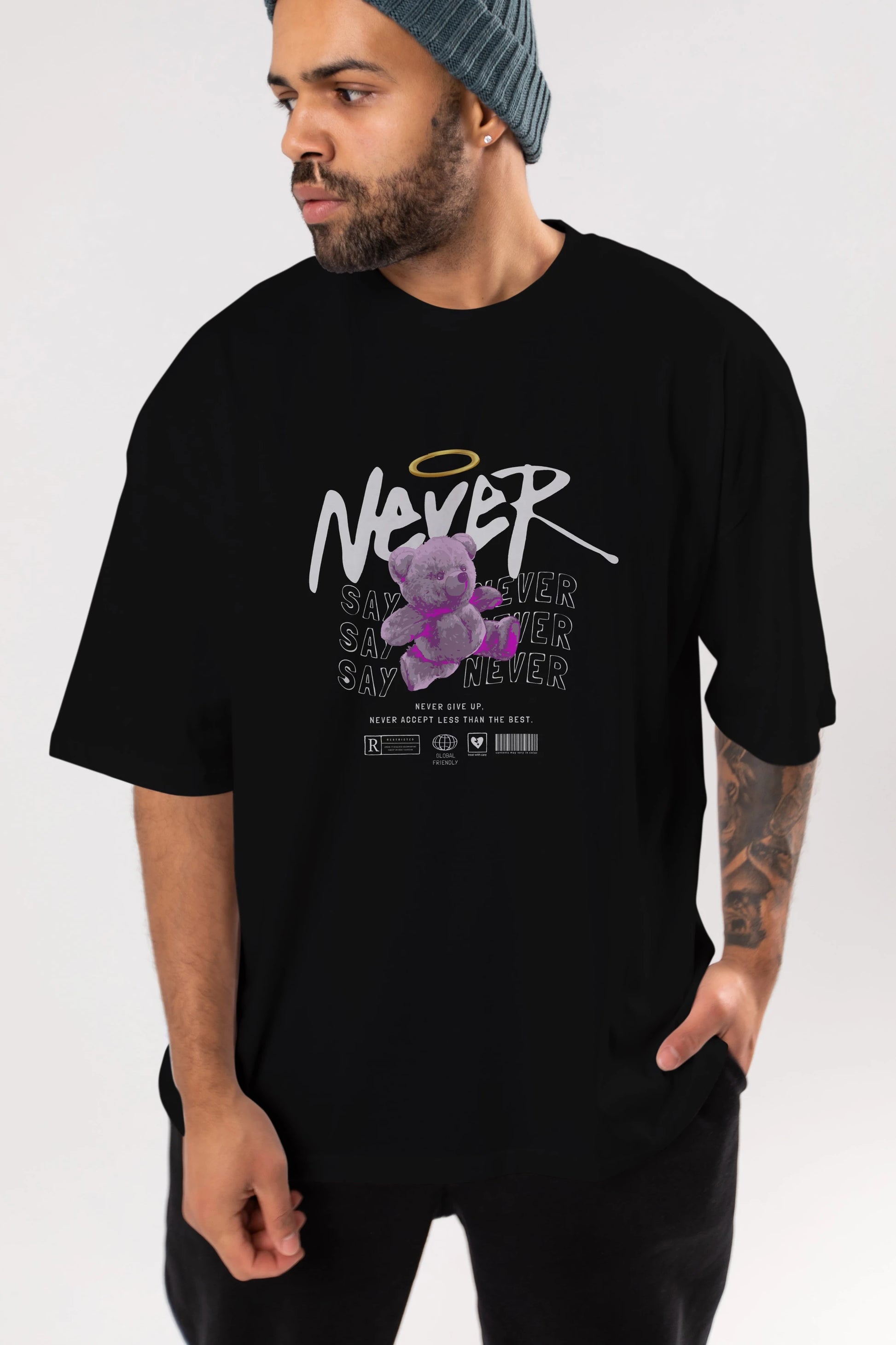 Teddy Bear Never Ön Baskılı Oversize t-shirt Erkek Kadın Unisex