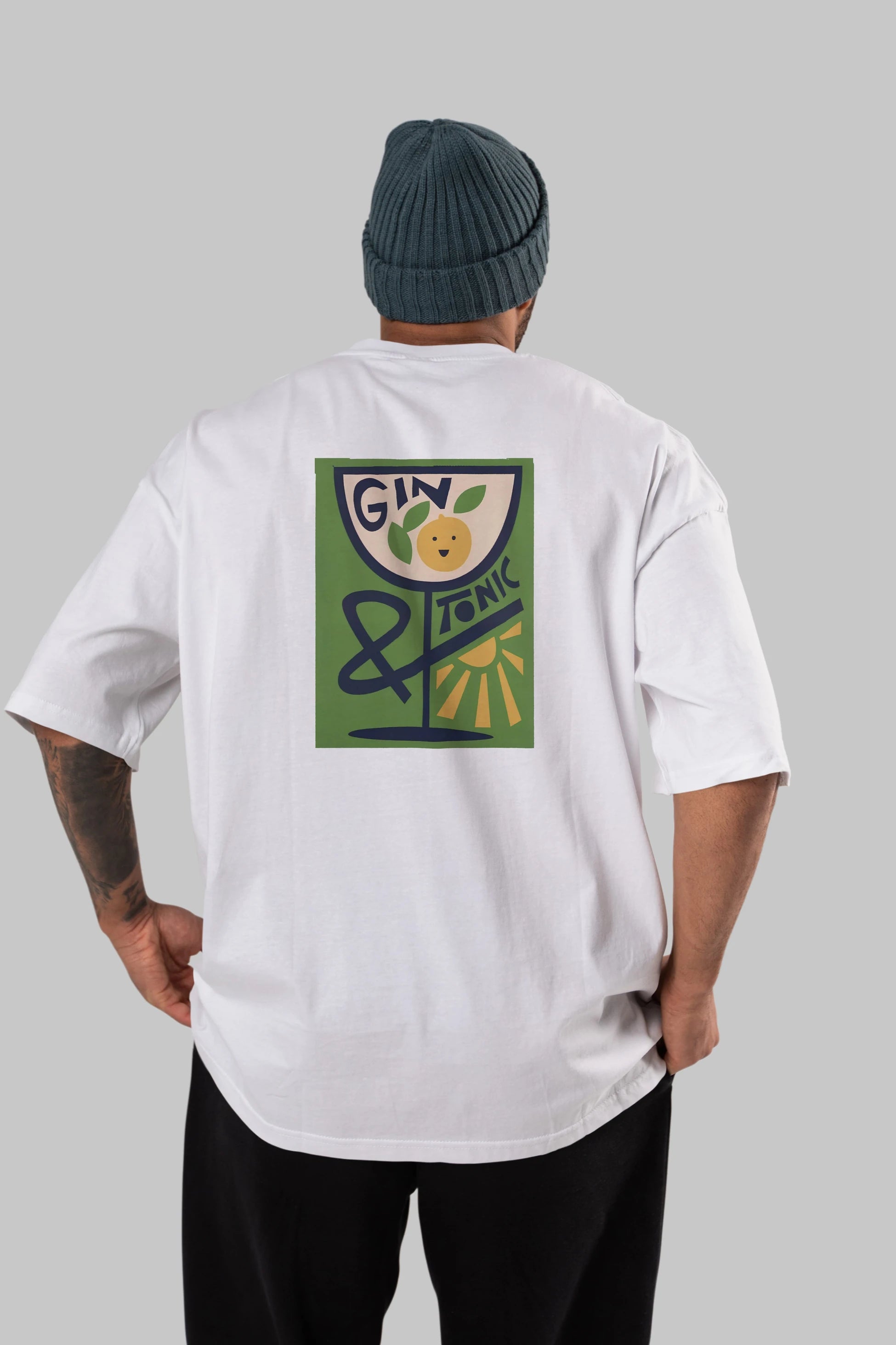 Gin Tonic 3 Arka Baskılı Oversize t-shirt Erkek Kadın Unisex %100 Pamuk Bisiklet Yaka tişort