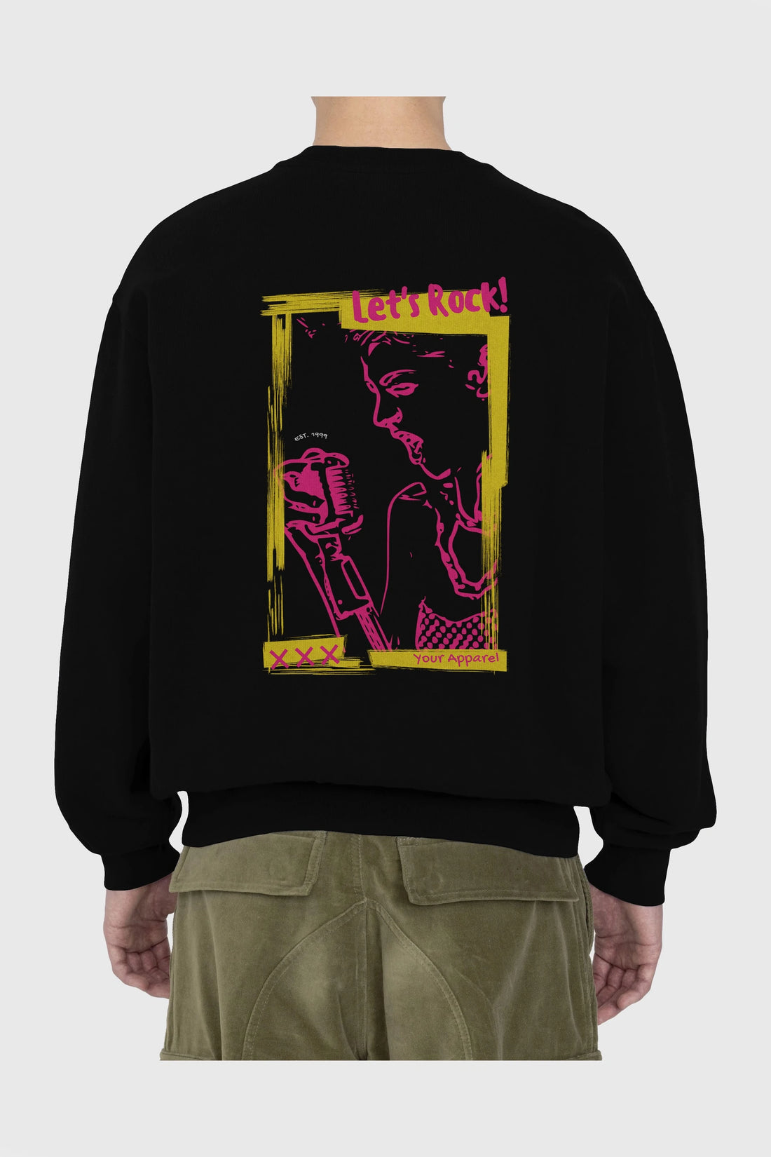 Let's Rock Yazılı Arka Baskılı Oversize Sweatshirt Erkek Kadın Unisex