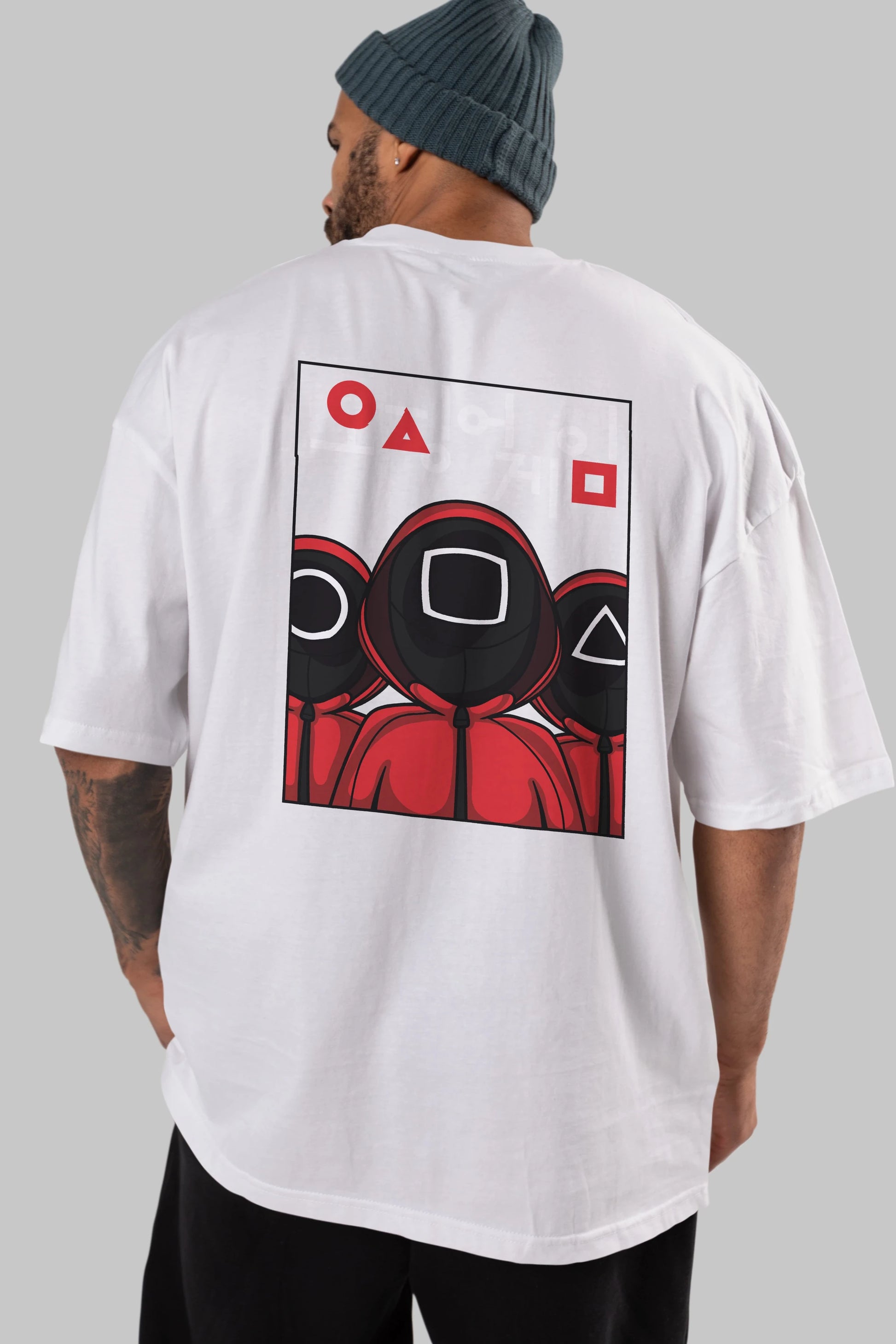 Squid Game (7) Arka Baskılı Oversize t-shirt Erkek Kadın Unisex %100 Pamuk Bisiklet Yaka tişort
