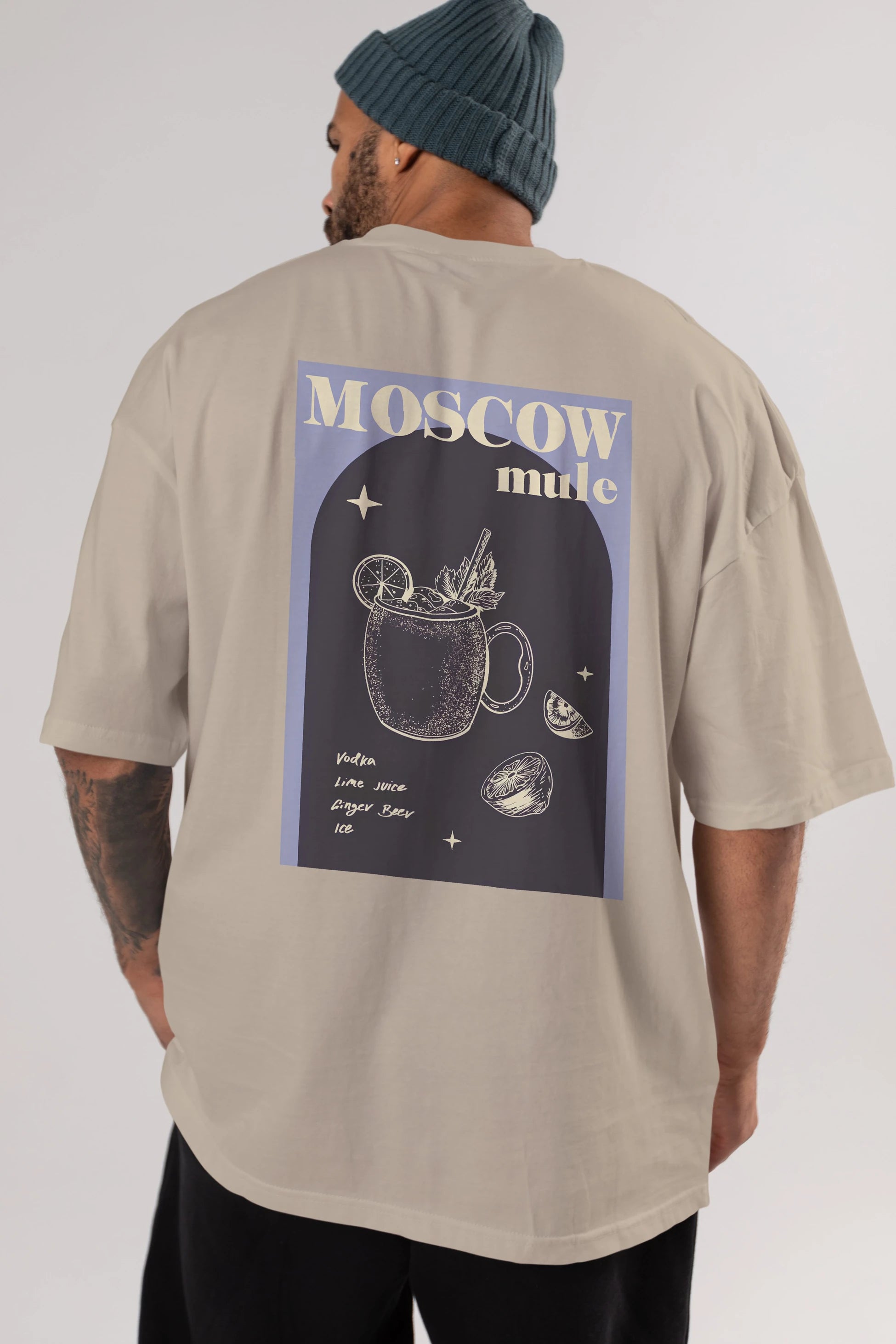 Moscow Mule Arka Baskılı Oversize t-shirt Erkek Kadın Unisex %100 Pamuk Bisiklet Yaka tişort