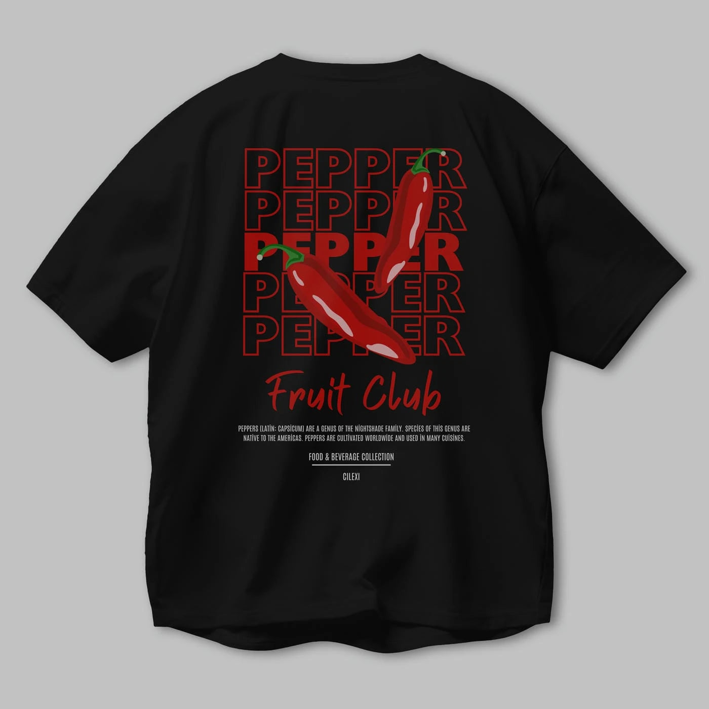 Pepper Arka Baskılı Oversize t-shirt Erkek Kadın Pamuk Bisiklet Yaka tişort