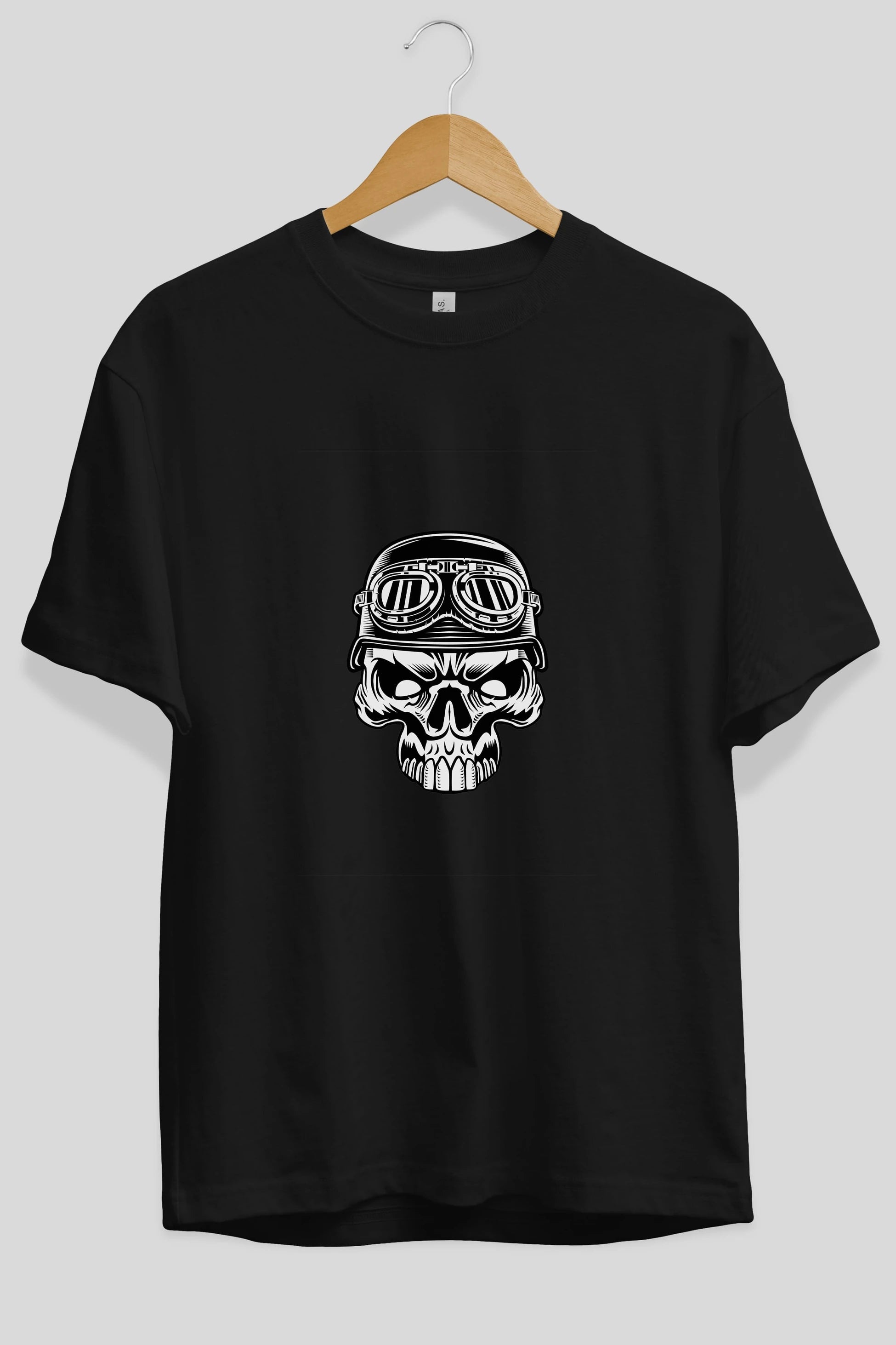 Biker Skull Helmet Ön Baskılı Oversize t-shirt Erkek Kadın Unisex %100 Pamuk tişort