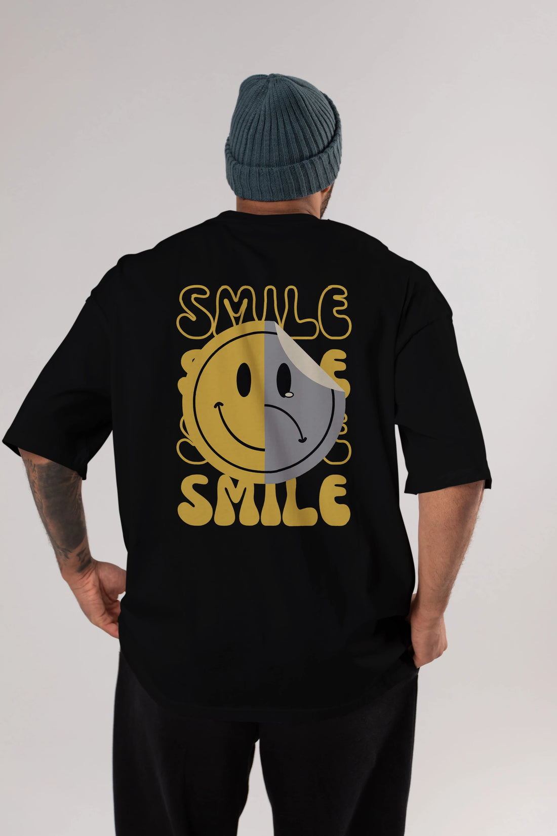 Smile Yazılı Arka Baskılı Oversize t-shirt Erkek Kadın Unisex