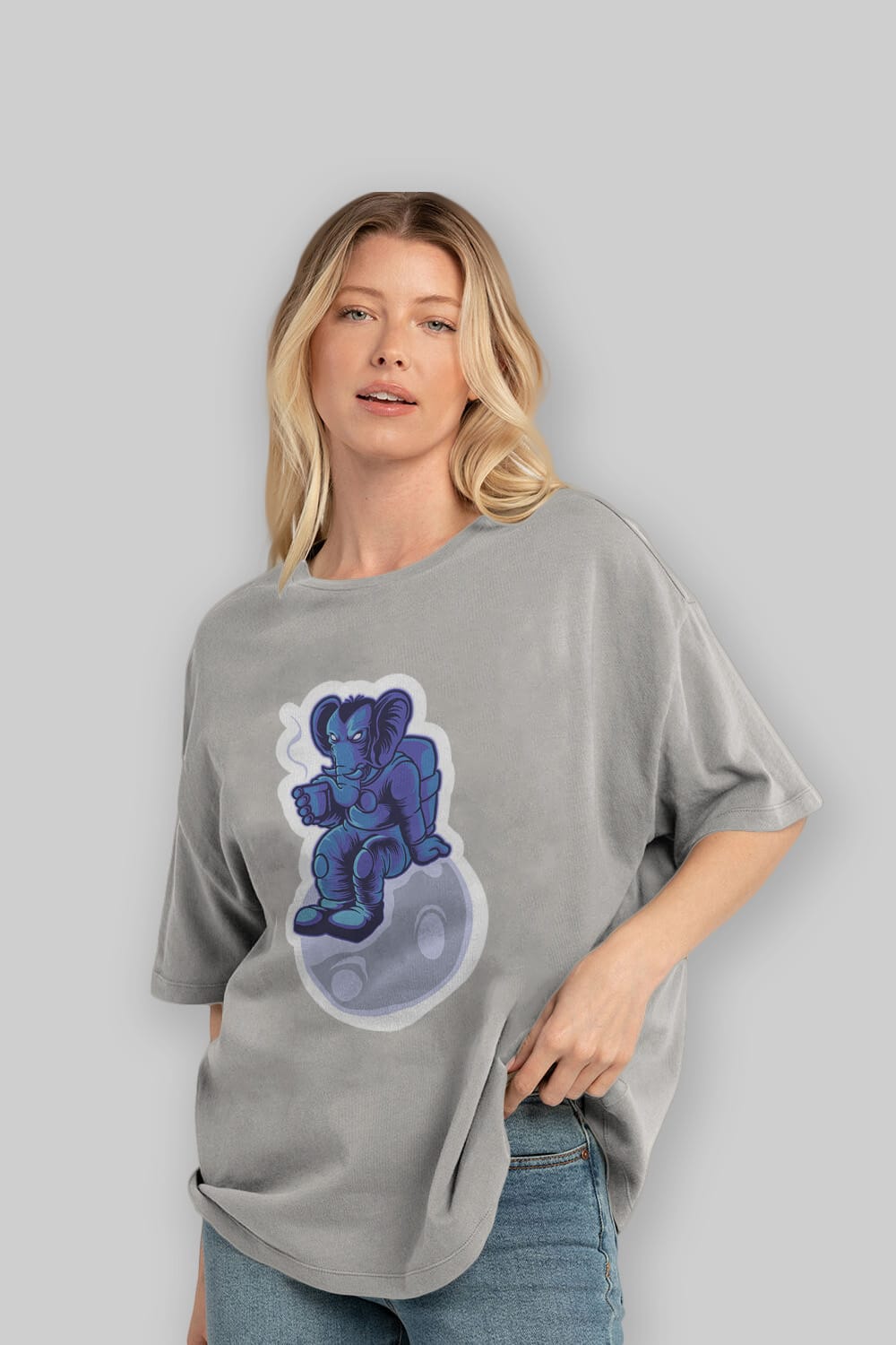Space Elephant Drink Coffee Sticker Ön Baskılı Oversize t-shirt Erkek Kadın Unisex