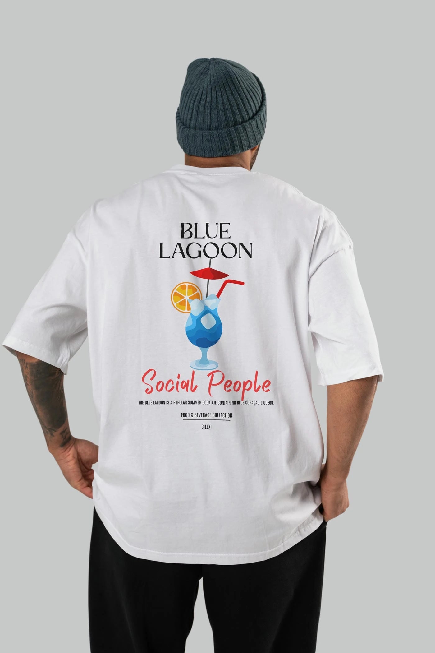 Blue Lagoon Kokteyl Serisi Baskılı Oversize t-shirt Erkek Kadın Unisex %100 Pamuk Bisiklet Yaka tişort