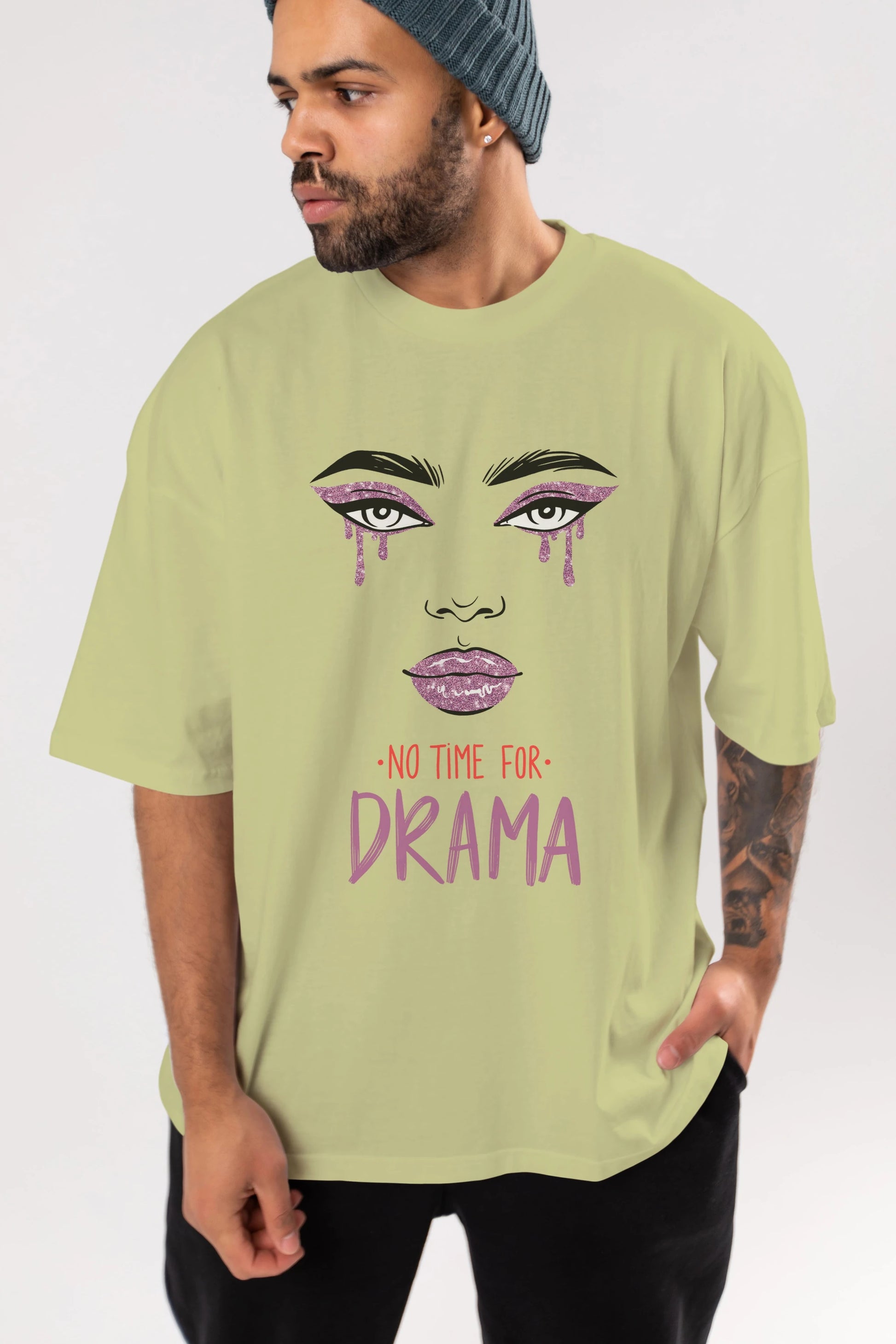 No Time for Drama Yazılı Ön Baskılı Oversize t-shirt Erkek Kadın Unisex