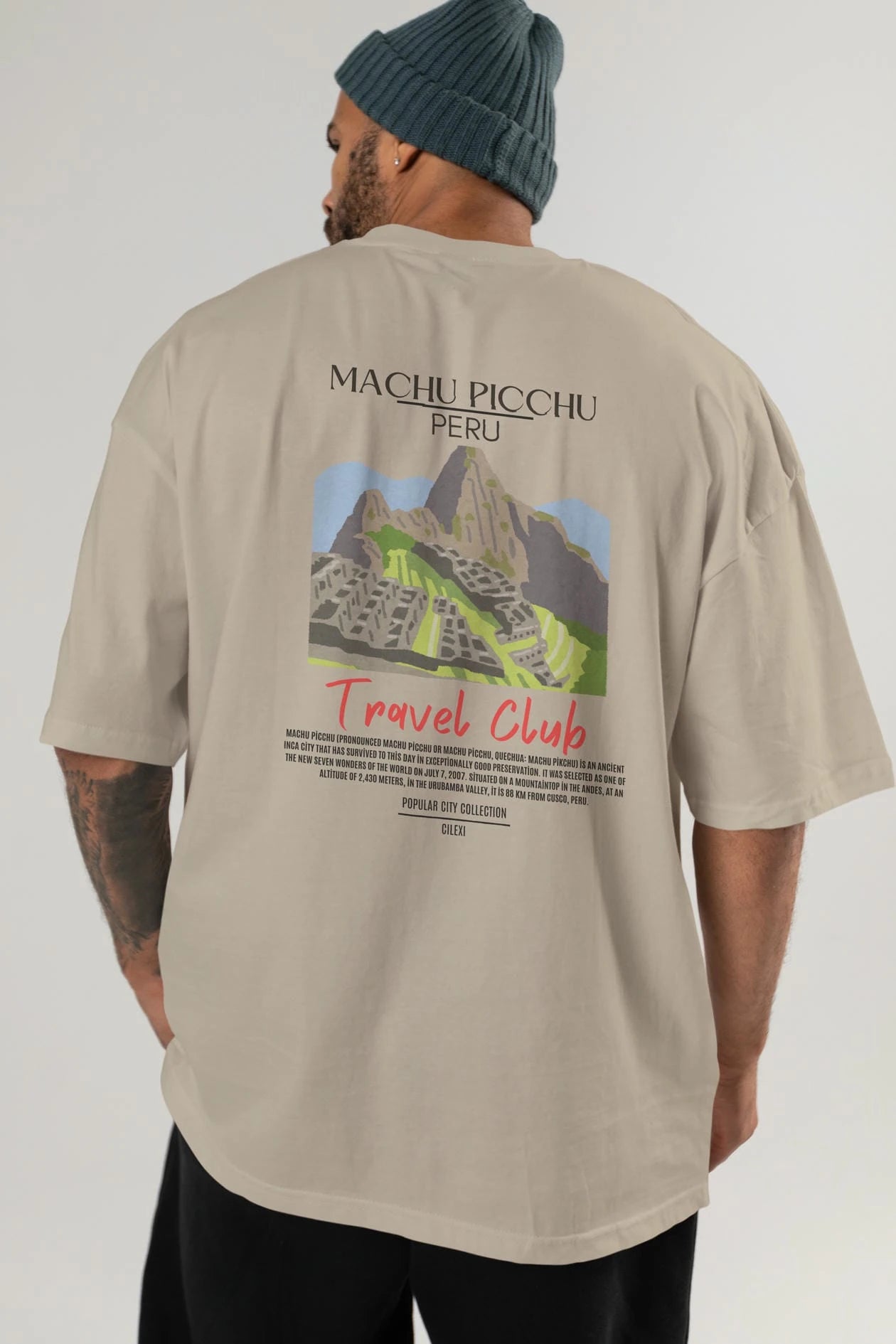Machu Picchu Peru Arka Baskılı Oversize t-shirt Erkek Kadın Pamuk Bisiklet Yaka tişort