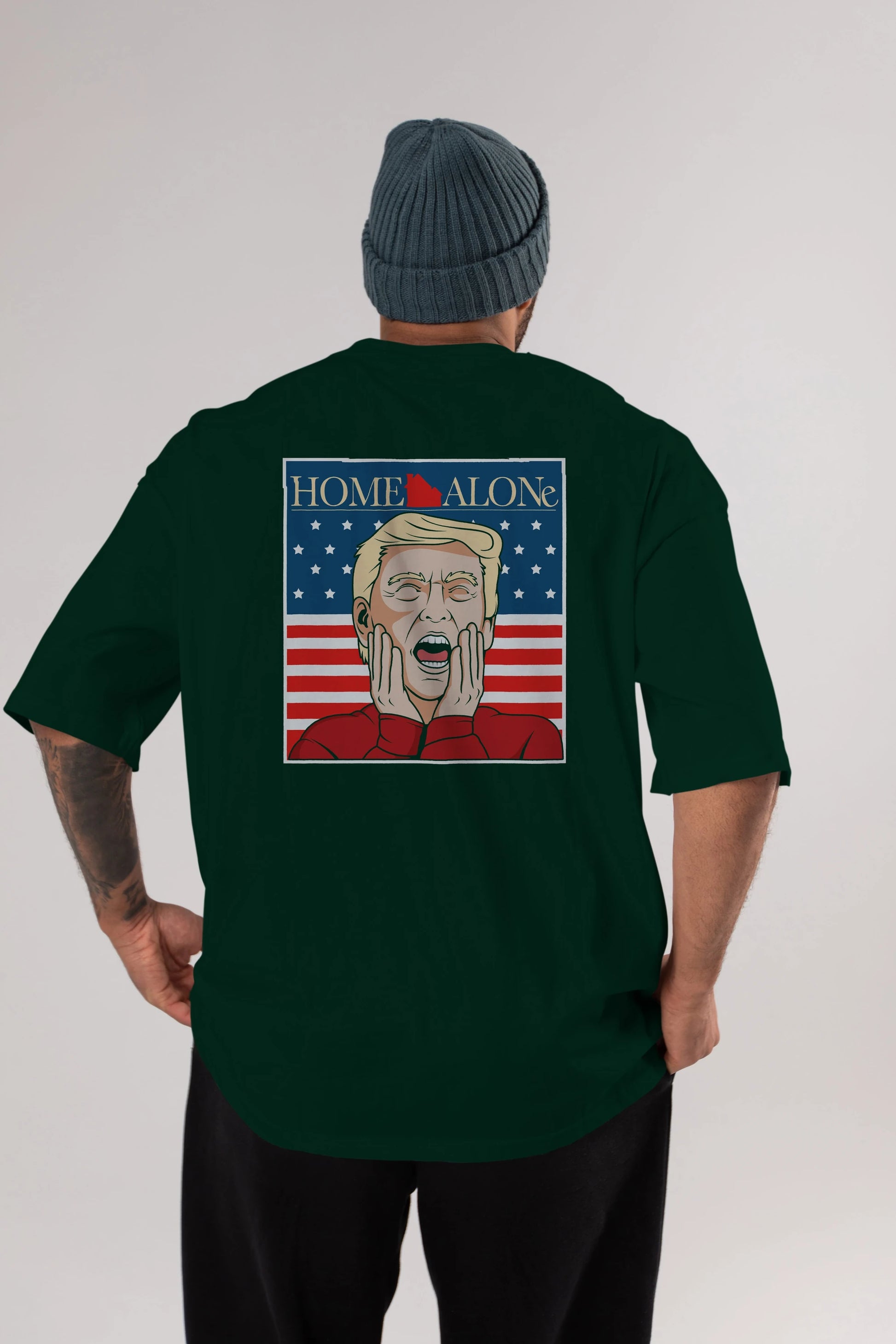 Home Alone Trump Arka Baskılı Oversize t-shirt Erkek Kadın Unisex %100 Pamuk tişort