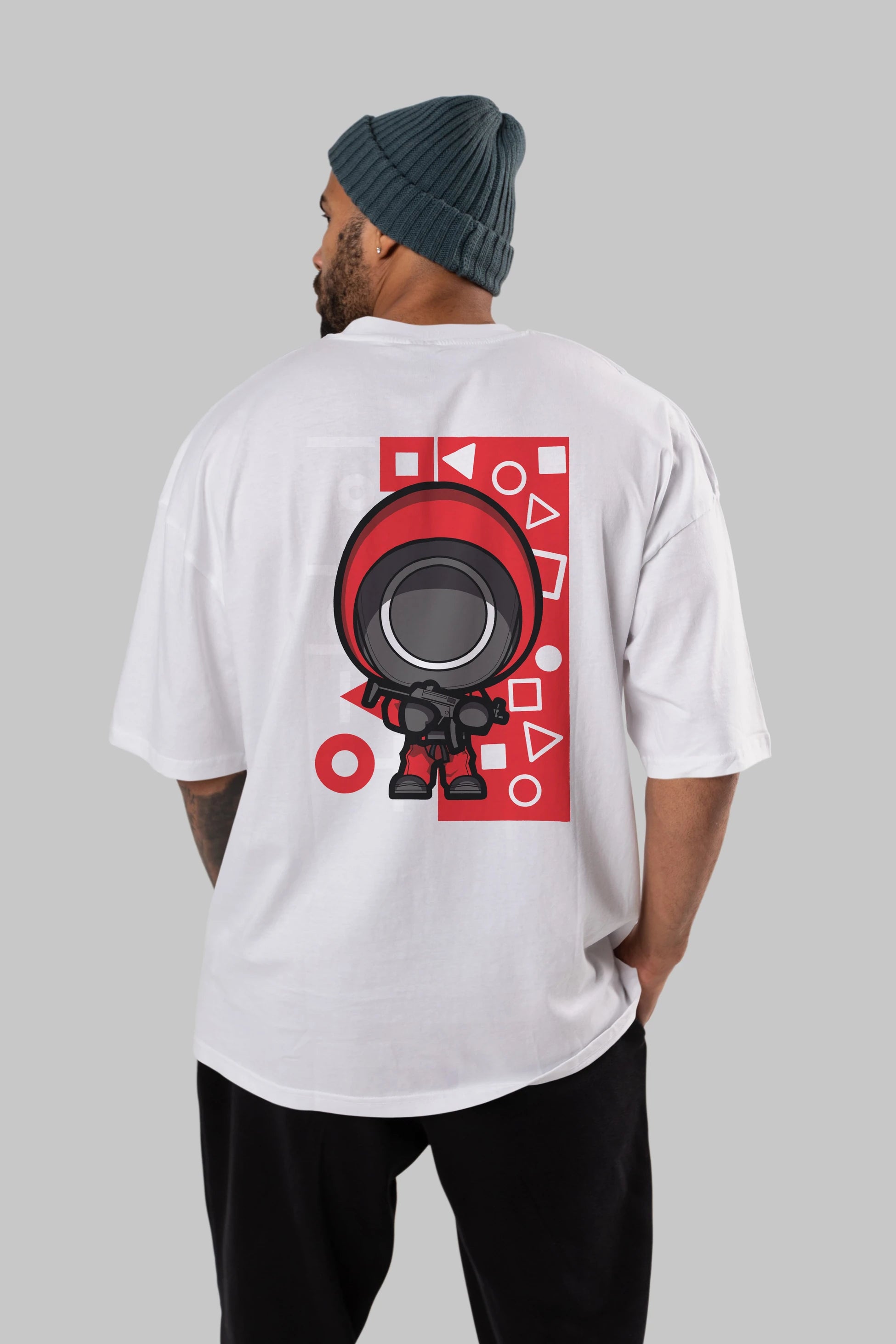 Squid Game (4) Arka Baskılı Oversize t-shirt Erkek Kadın Unisex %100 Pamuk Bisiklet Yaka tişort