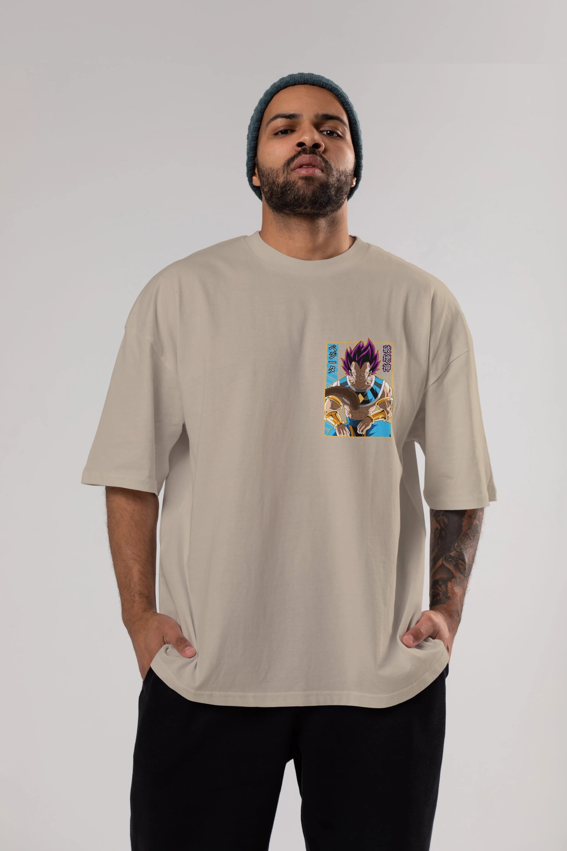 DragonBall VegetaHakaishin Ön Sol Baskılı Oversize t-shirt Erkek Kadın Unisex %100 Pamuk Bisiklet Yaka tişort